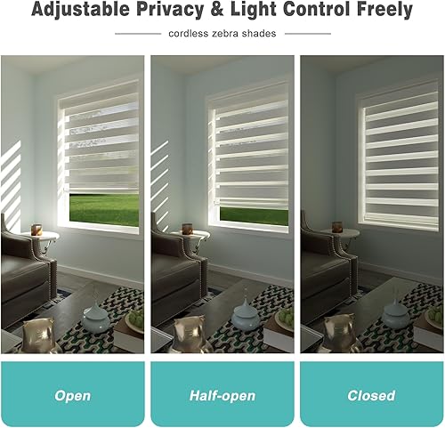 Miniatura 5 de Changshade RBS20BG72A - Persiana enrollable sin cordones estilo cebra con cajón, dos capas de malla y tela opaca para el día y la noche, 20 pulgadas