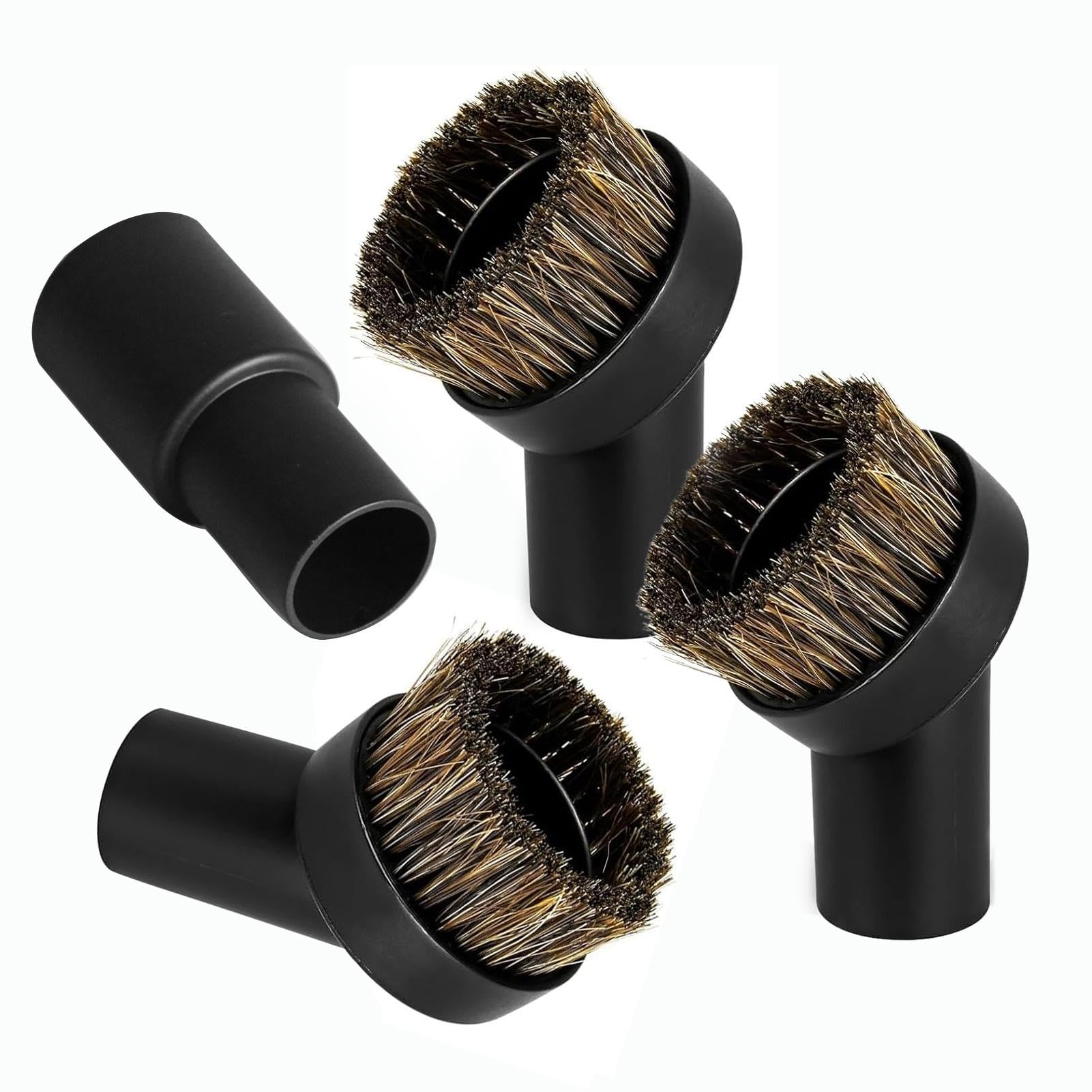 LianSinGo 3Pcs 32mm Round Horse Hair Brushes for Attachments, Universal Round Dusting Brush with Connector, Horse Hair Vacuum Cleaner Attachment Replacement, Nozzle Cleaner Dust Brush Tool