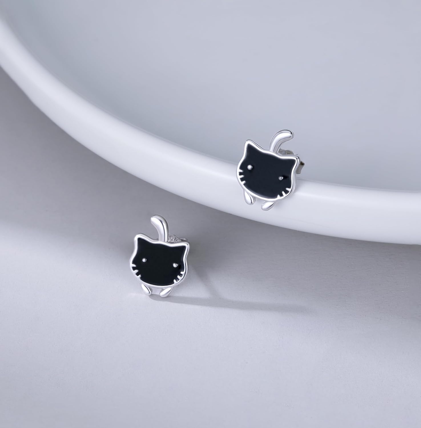 SLUYNZ 925 Sterling Silver Lovely Black Cat Earrings Studs for Women Teens Cat Studs Earrings for Cat Lovers - Image 3