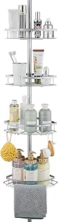 Grey Shower Caddy Corner Organizer for Bathroom, Stainless Steel Tension Pole Corner Shelf Shower Caddy Stand for Bathtub Shampoo Storage, 4 Tier Adjustable Shelves, 28.7 to 104.7 Inches