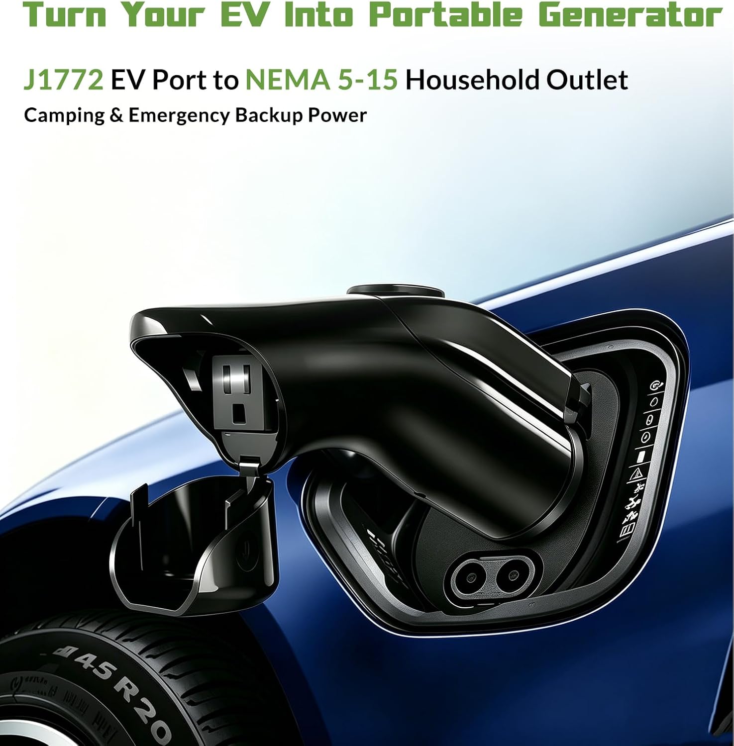 V2L Adapter J1772 to NEMA 5-15, 15A 120V Vehicle-to-Load Discharger for Hyundai Ioniq 5/6 Kia EV6, Portable Power Supply for Camping, Emergency, Tailgating