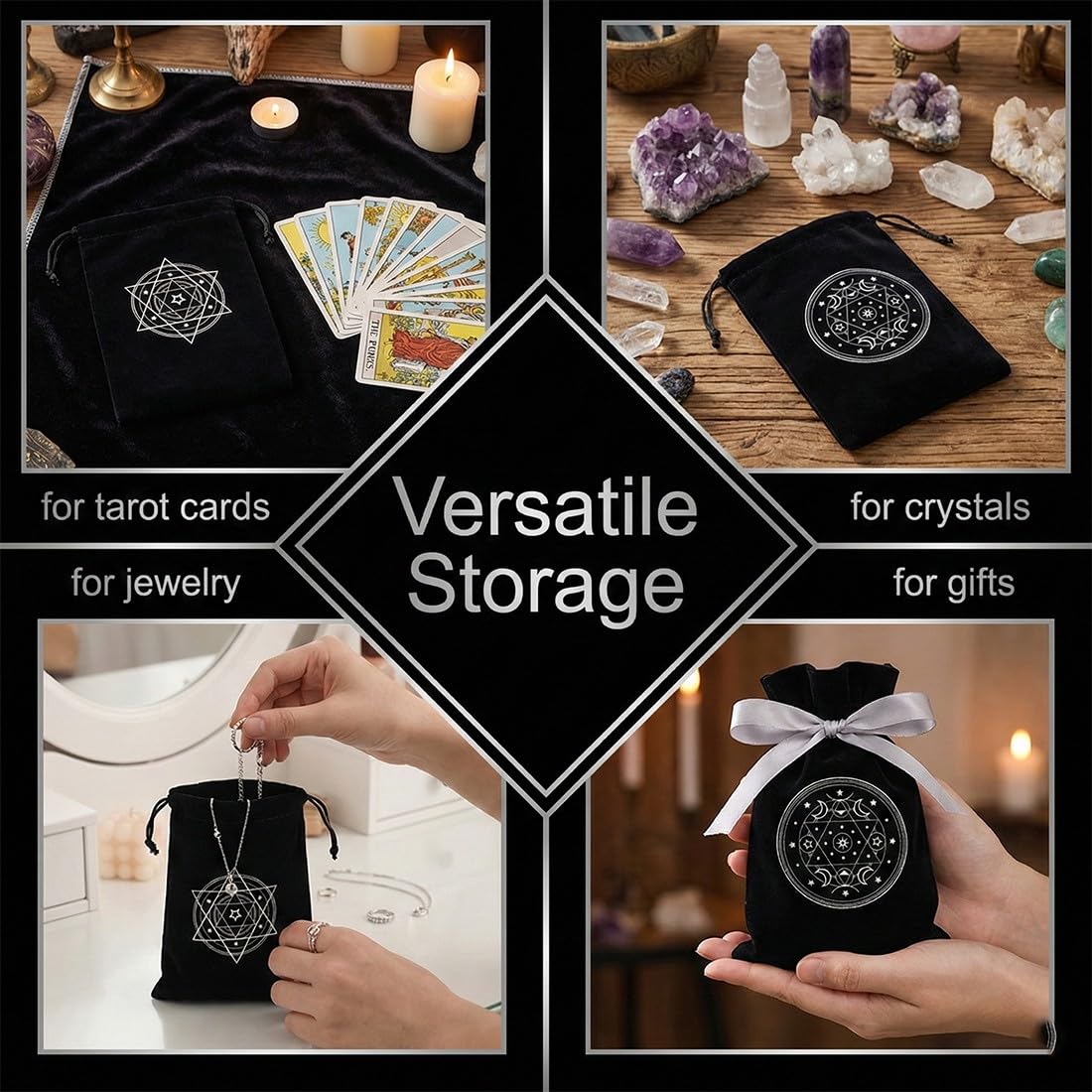 2 Pezzi Sacchetti Per Tarocchi, Misterioso Sacchetto Nero Per Carte Dei, Borsa Per Tarocchi, Dadi E Tarocchis, Con Coulisse, Porta Carte, Per Gli Appassionati