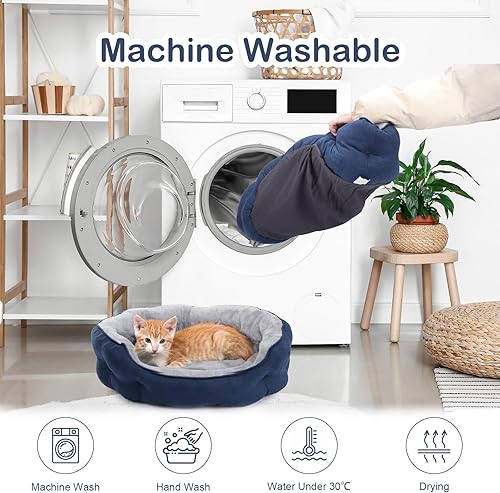Miniatura 8 de Cama para perros pequeños de 20 x 19 x 6 pulgadas, cama ovalada lavable para interiores con parte inferior antideslizante y cojín extraíble, cama