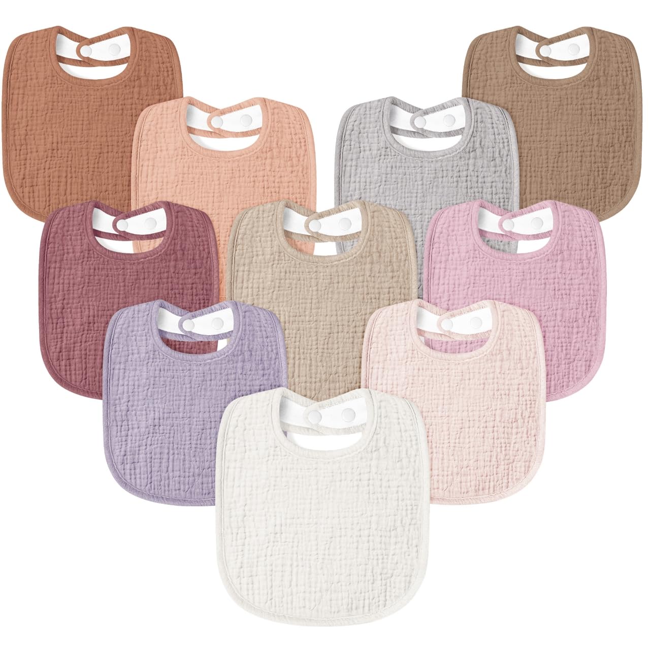 Susurration Muslin Baby Bibs 10Pack Soft Square Adjustable Baby Dribble Bandana Bibs with Adjustable Snaps for Unisex Baby Girls & Boys (Pink Brown)
