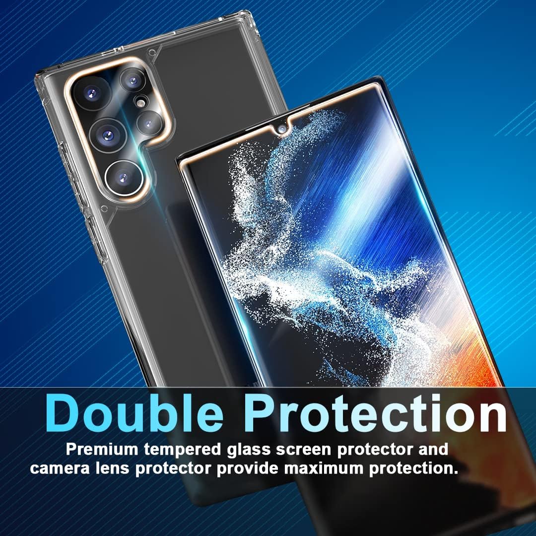 CWQZGUF Galaxy S22 Ultra Screen Protector [2+2 Pack] Camera Lens Protector, Fingerprint Unlock Support, HD Tempered Glass,