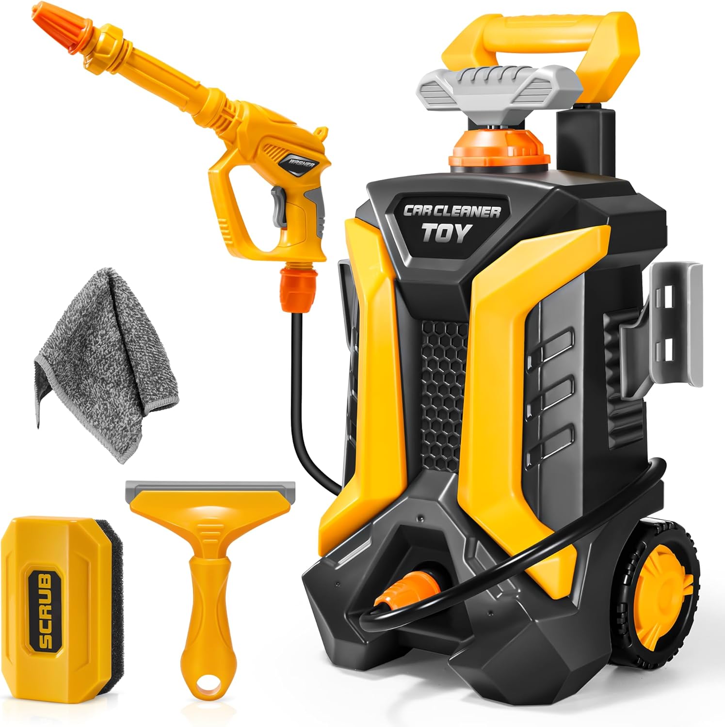 Kids Car Wash Toy, Portable Toddler Cleaning Set | for Kids Age 3+, 45 fl oz Tank, Realistic Manual Pressure Washer, BATTERY-FREE Outdoor Toys Role Playing Toy Gift