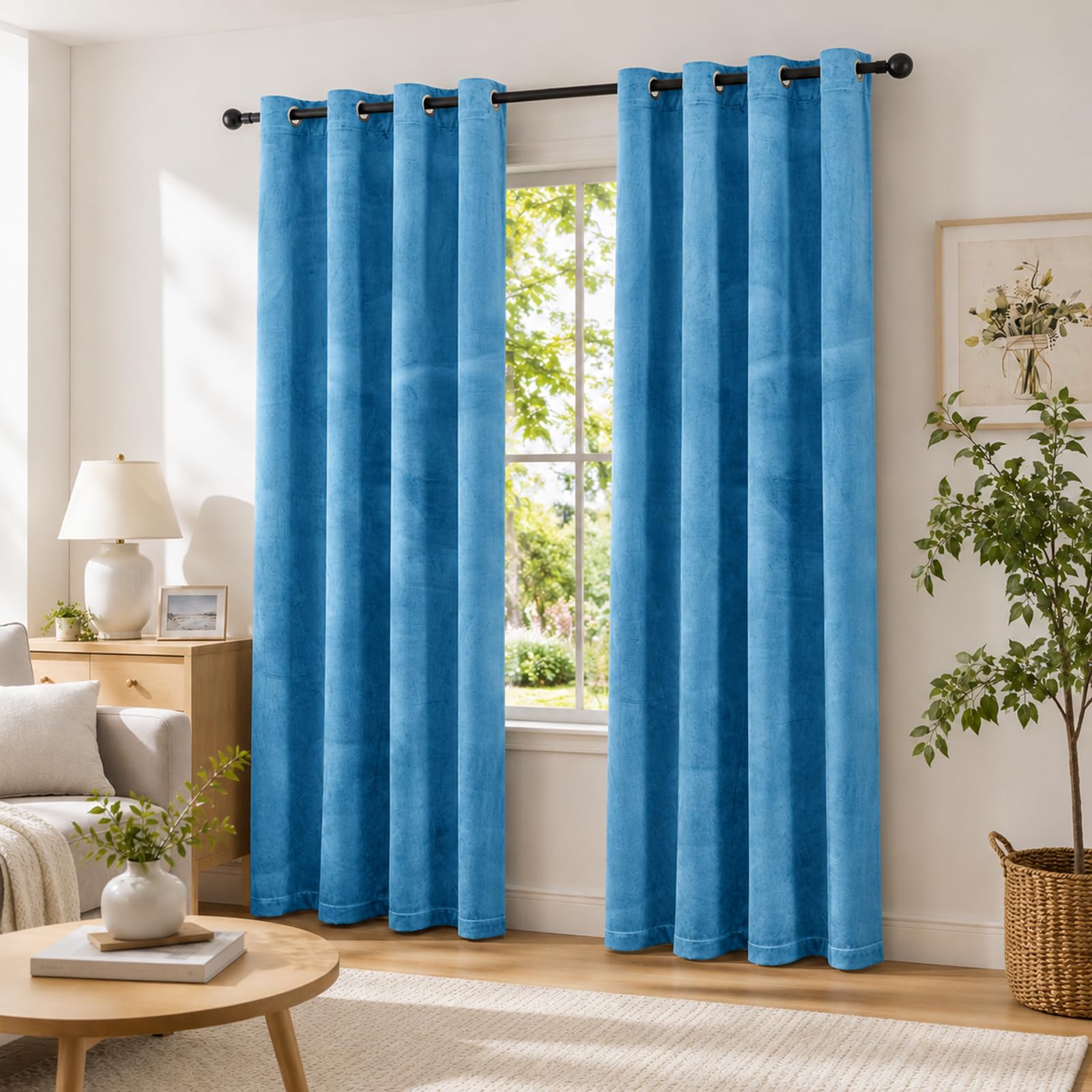 Ystyle Rideau Occultant Velours Lot De 2, 140x145cm, Bleu | Rideaux Salon Rideau Thermique Isolant Anti Chaud Intérieurs, Rideau Phonique Anti Bruit, Moderne Chambre Maison Dressing