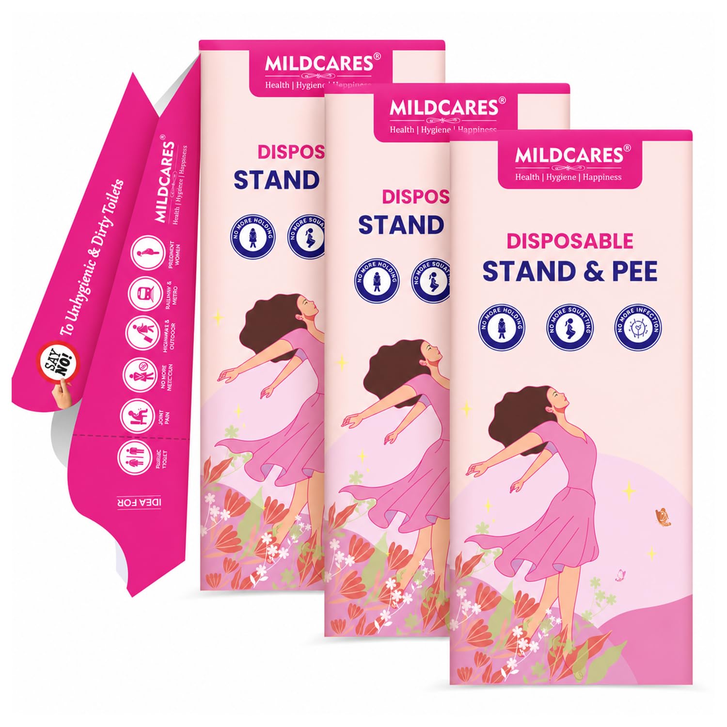 MILDCARE Disposable Female Urination Device for Women – 30 Stand & Pee Funnels (Pack of 3 x 10) | Leak-Proof, Hygienic & Travel-Friendly | Portable Pee Funnel for Public Toilets, Travel, Camping, Hiking & Pregnancy