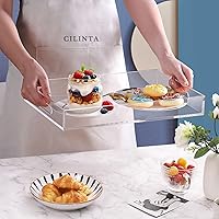 Vista 4 de Bandejas de acrílico para servir con asas, bandeja rectangular resistente de desayuno de 16 x 12 pulgadas, bandejas decorativas transparentes