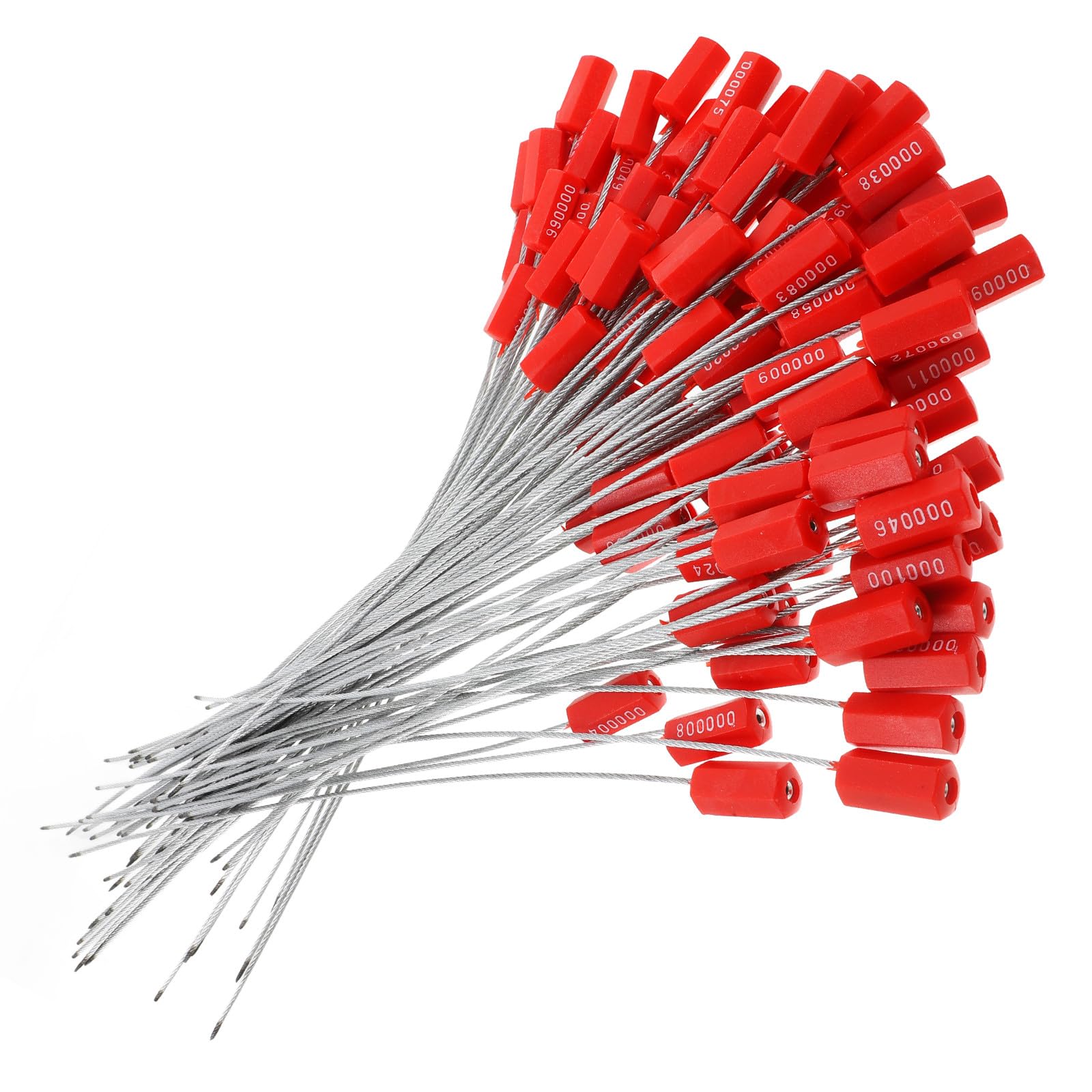 Healvian Scellés de Sécurité Numérotés en Acier Rouge 18X300 MM 100 Pièces Verrouillage Ajustable Inviolables pour Câbles Camions Remorques et Conteneurs Étiquettes D’Expédition