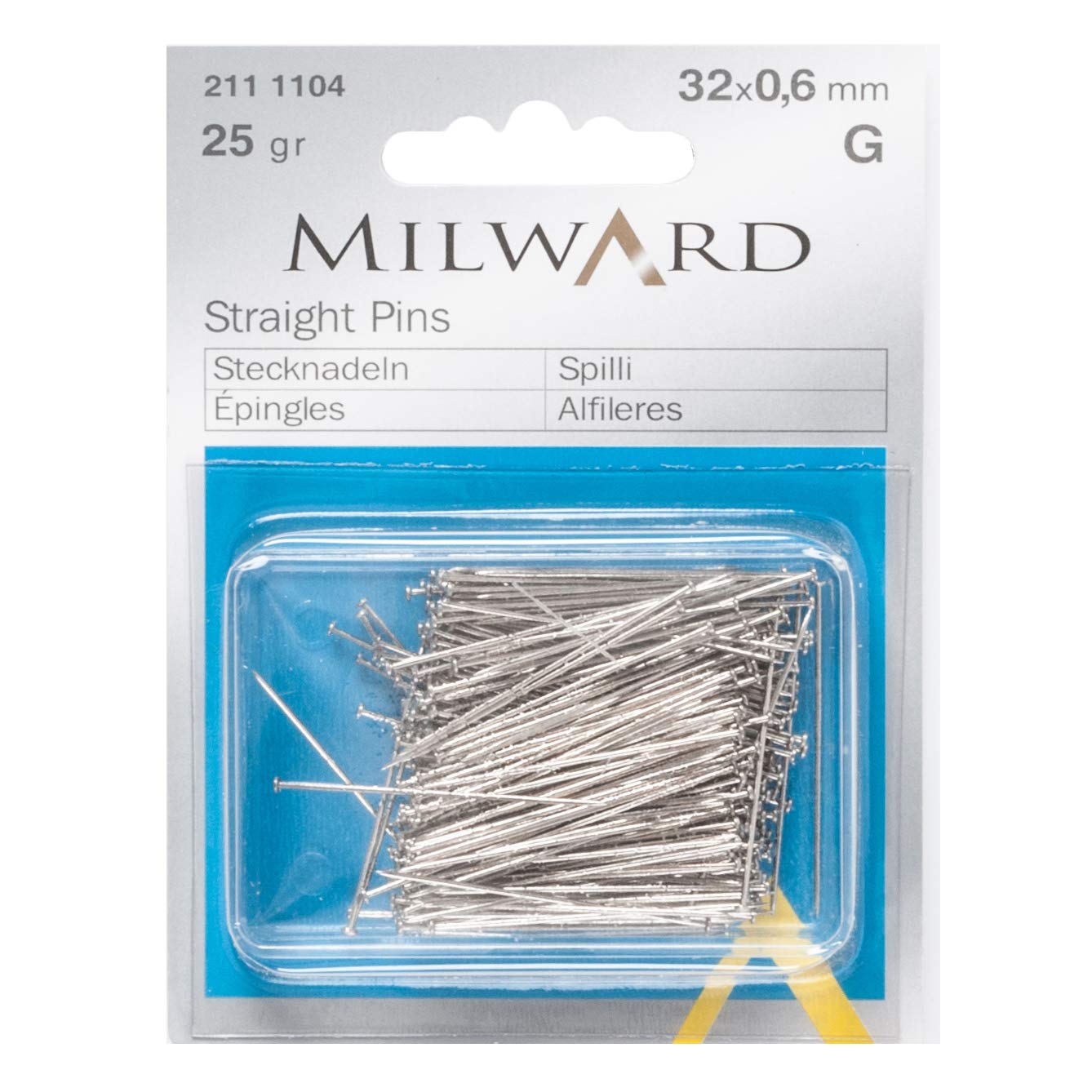 MILWARD Straight Sewing Pins, Silver, 32mm, 25g