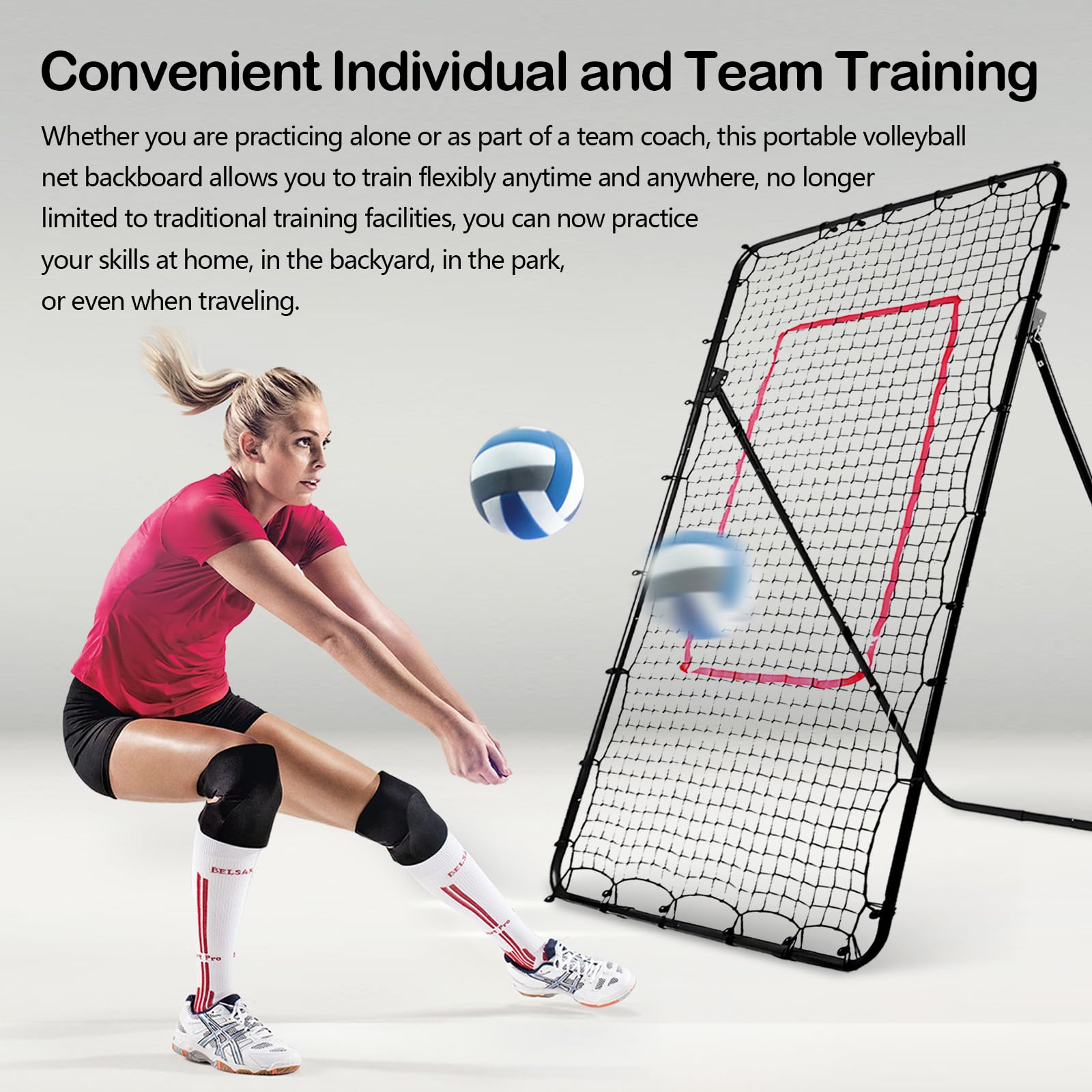 Filet de Rebond de Volley-Ball, 2,1 x 1,2 m Réglable Angle de 45/60/75/85 Degrés Équipement de Volley-Ball Entraînement pour Adultes et Enfants pour Jardins Stades Écoles