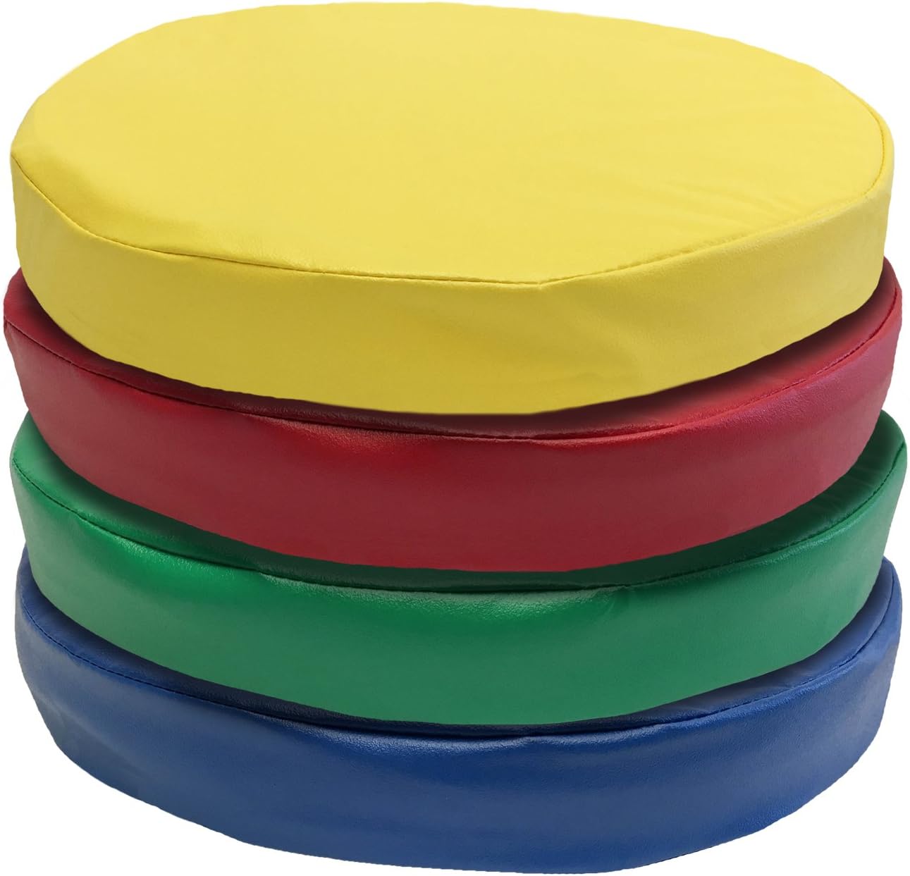 KinderMat Floor Disks/Seats, Story Time Cushions for School Or Home, 16" Wide by 2" Thick, 4 Pack with Yellow, Blue, Green, Red