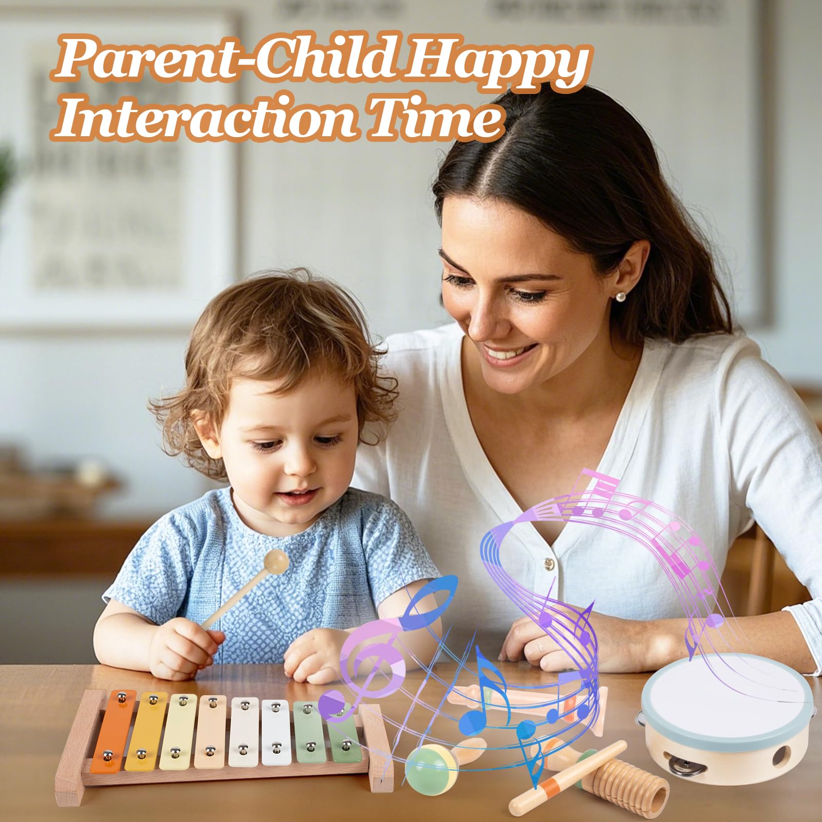 Instruments de musique Montessori en bois pour tout-petits de 1 à 3 ans, xylophone pour enfants, cadeaux d'anniversaire éducatifs (bois coloré)