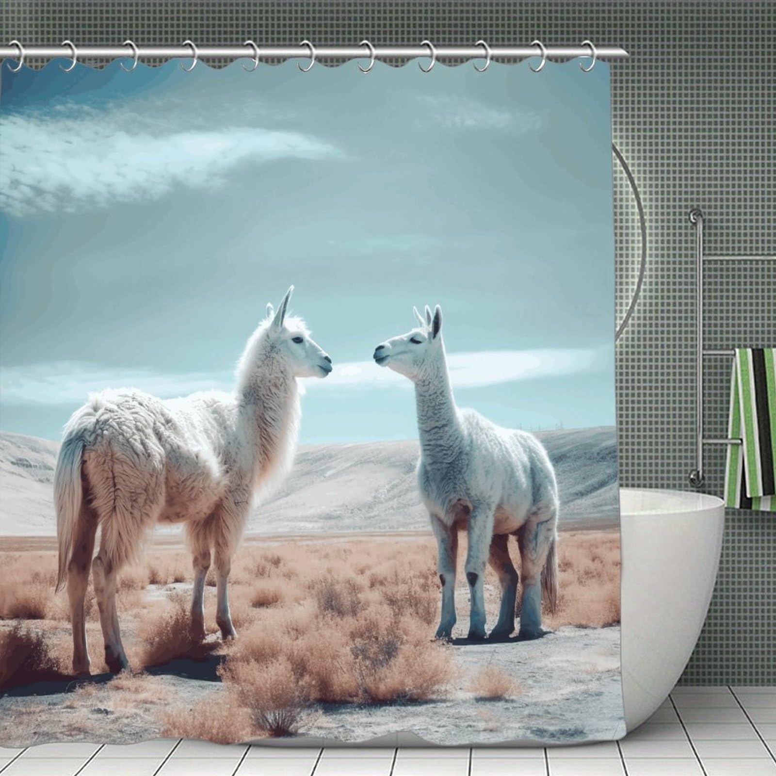 VstaDank Alpaca on The Grass Shower Curtain 71x71 Heavy Duty Polyester Cloth Bath Curtain with Hooks Thick Waterproof Shower Liner Fun Magic Decorative Bathroom Curtains for Bathtub