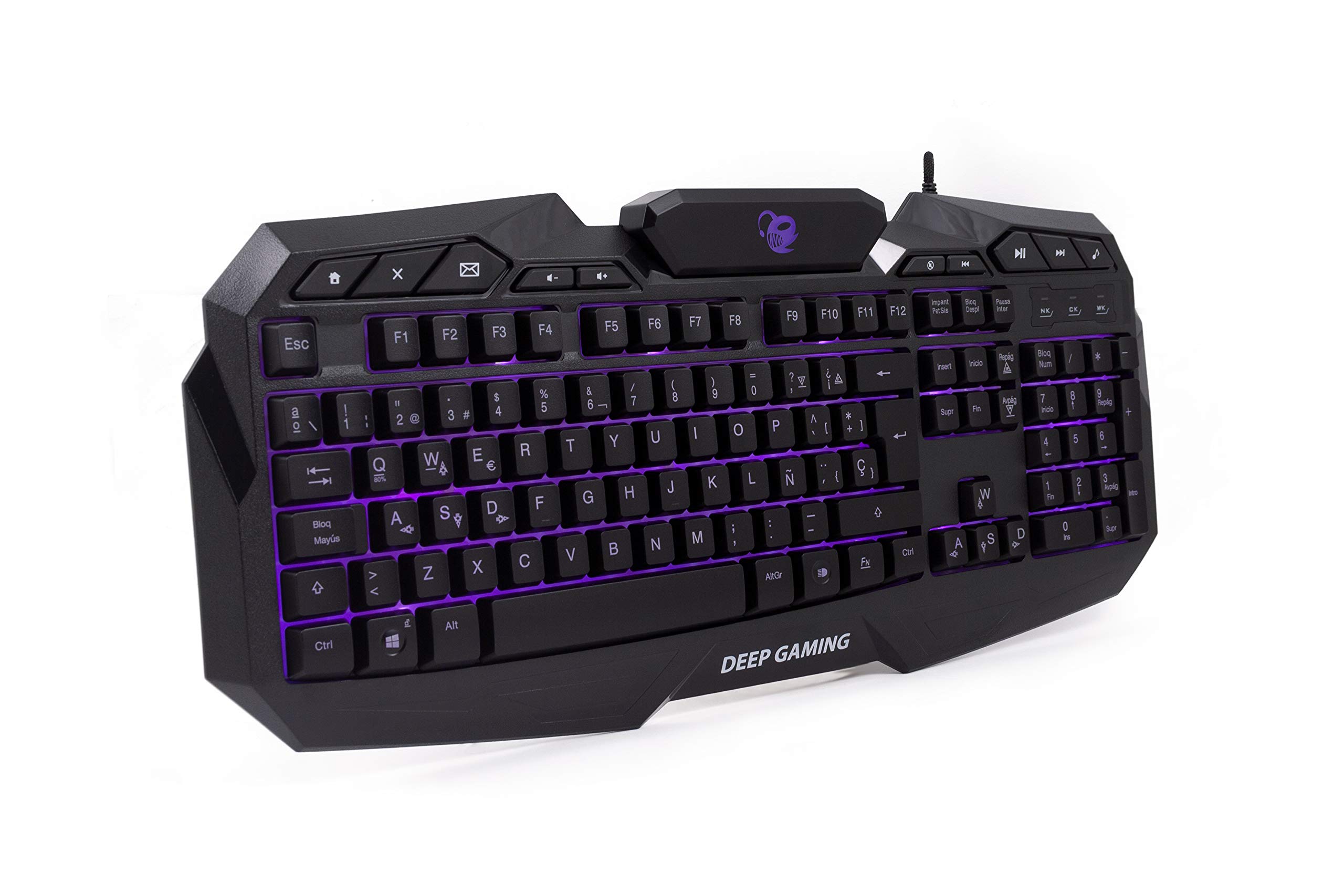 Deep Gaming X-Wing Setup Gaming 4 en 1: Teclado Membrana QWERTY con Ñ retroiluminado, ratón óptico LED 2400 dpi, Auriculares Gamer con micrófono, Alfombrilla Antideslizante. PC/Xbox One/PS4, Negro