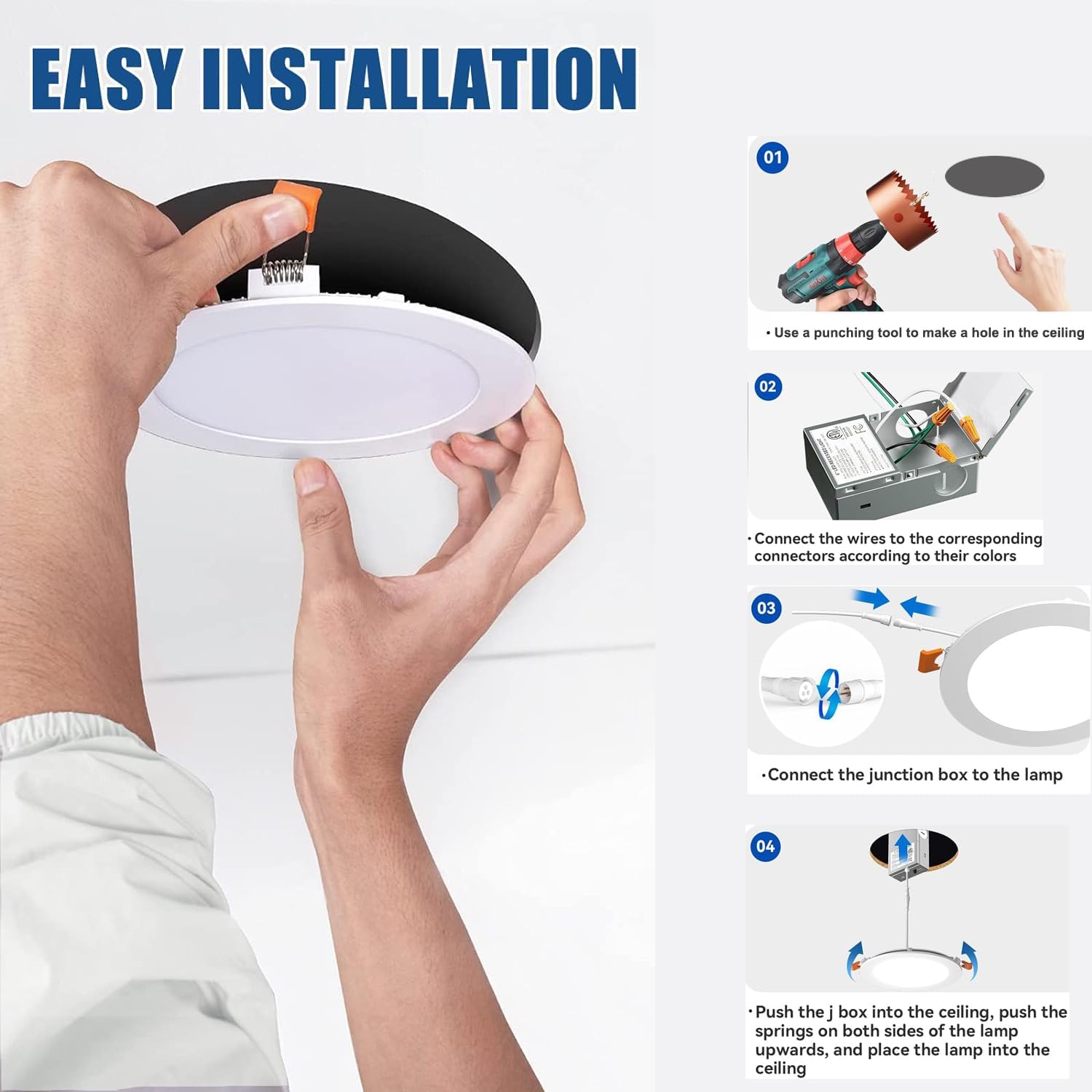 12-Pack 6 Inch LED Recessed Lights 6500K Daylight Ultra-Thin Canless Wafer Downlight with Junction Box, 12W 1050LM Ceiling Lights for Kitchen Living Room Hallway Office&FCC - Image 3