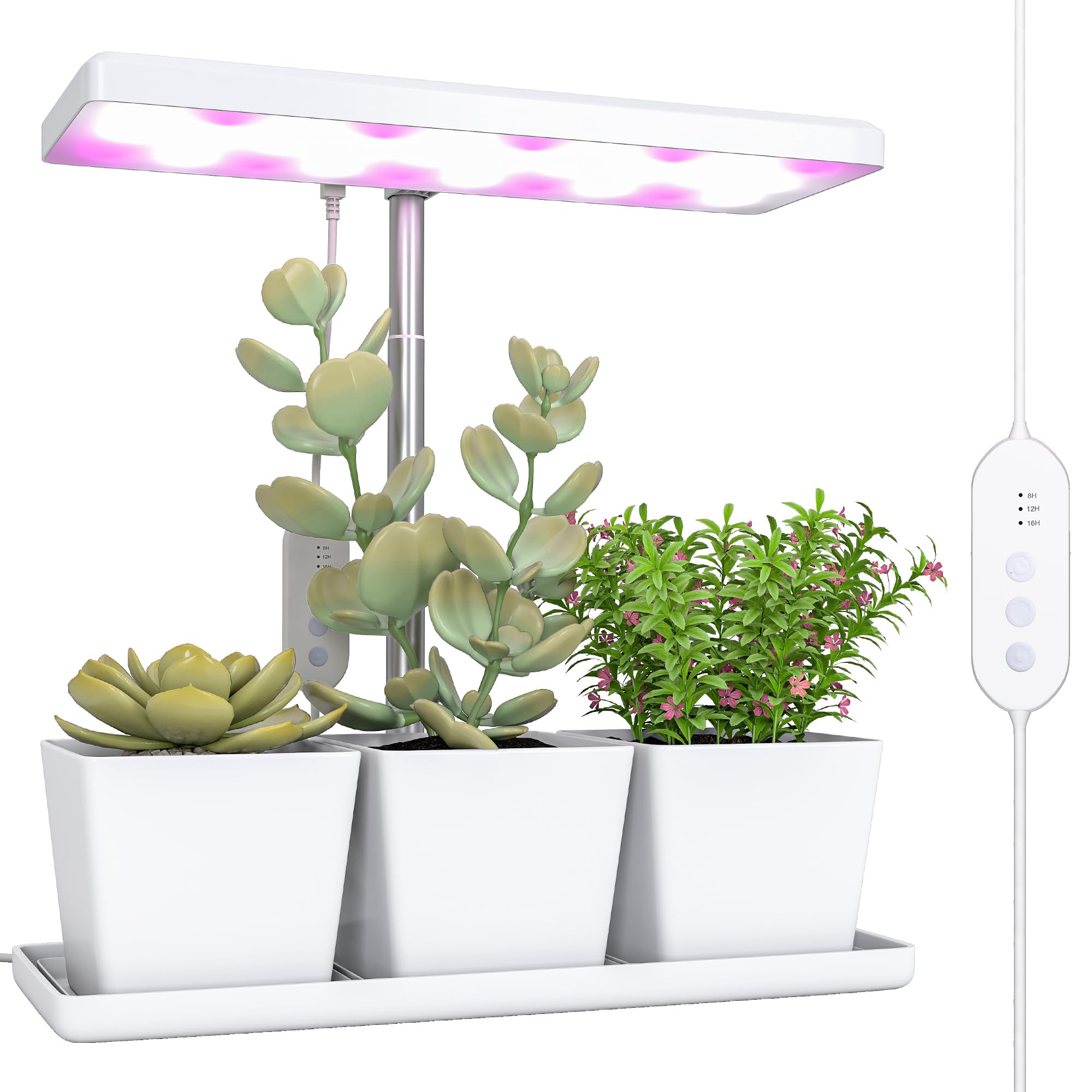 Outsunny Lampe de croissance 10W lampe plante de culture LED à spectre complet avec 3 bacs à fleurs, minuterie marche/arrêt automatique 8/12/16/24 H, 5 niveaux de luminosité, hauteur réglable, blanc