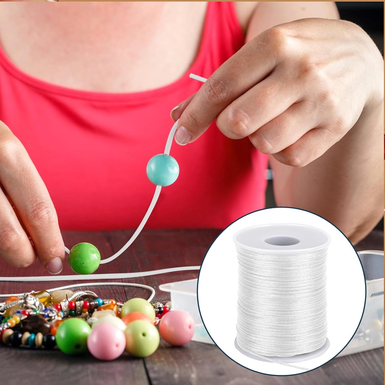 Nylon Cord White Bracelet String 1.5 mm 110 Yard White Nylon Satin Cord Wind Chime String Thread Macrame Waxed Braided Trim Cord Valentine's Day present for Jewelry Making,Beading,Macrame Craft,Blinds