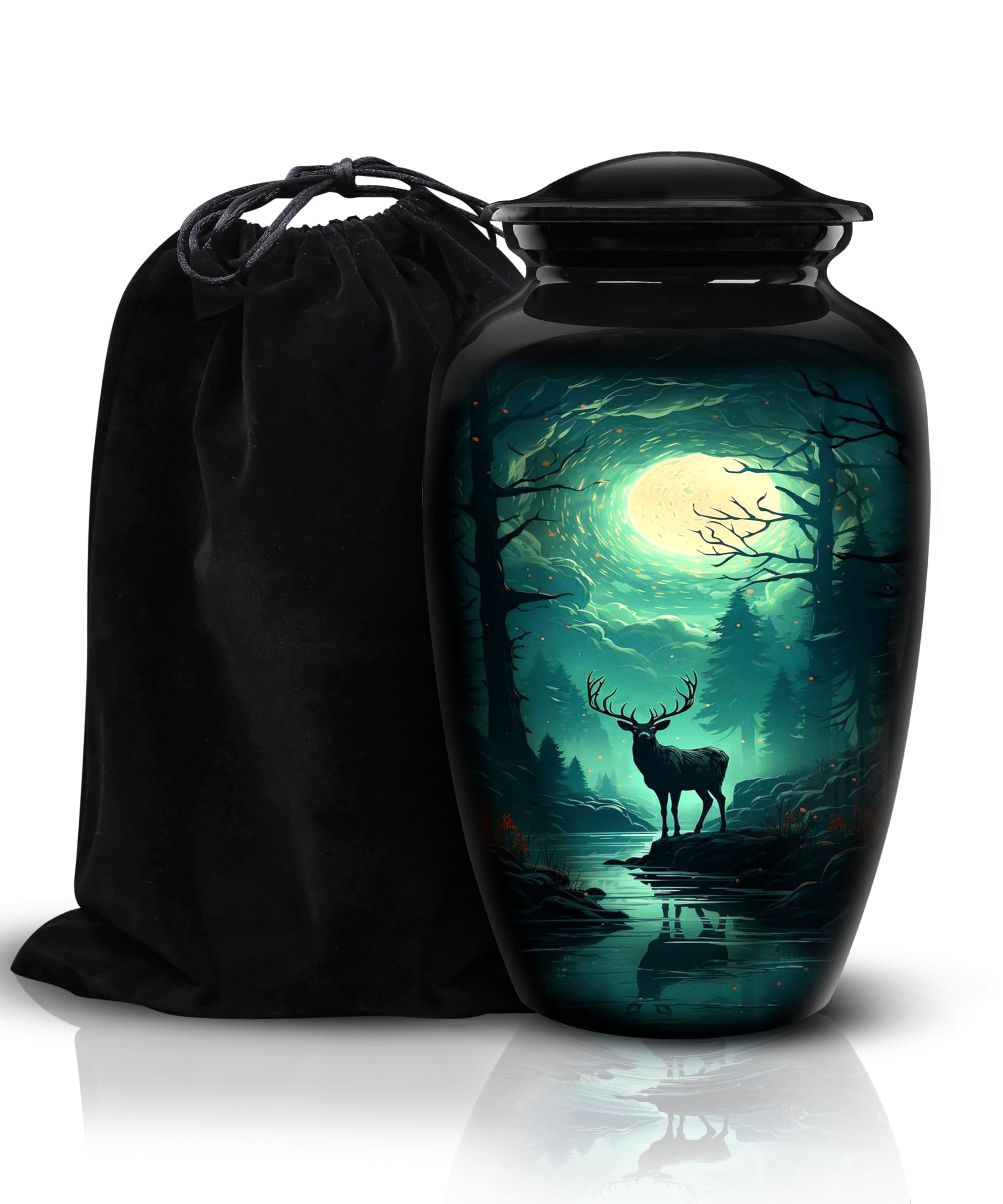 THE KNOX CRAFT - Cremation Urns for Human Ashes - Urns for Ashes Female, Male - Large Handcrafted Funeral Memorial with Deer Painted Design, 200 Cu/in…