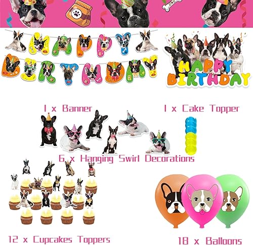 Miniatura 6 de Decoraciones de fiesta de Boston Terrier, suministros de fiesta de cumpleaños de Boston Terrier, incluye pancarta de cumpleaños de Boston Terrier,