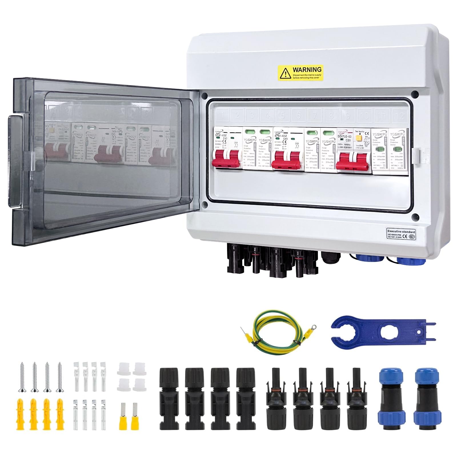Scatola Combinata Fotovoltaica a 2 Stringhe 2 in 2 out, Protezione da Sovratensione Fotovoltaica PV Solare, Scaricatore di Sovratensione Interruttore Automatico DC 1000 V 40 A 20-40 KA, IP65