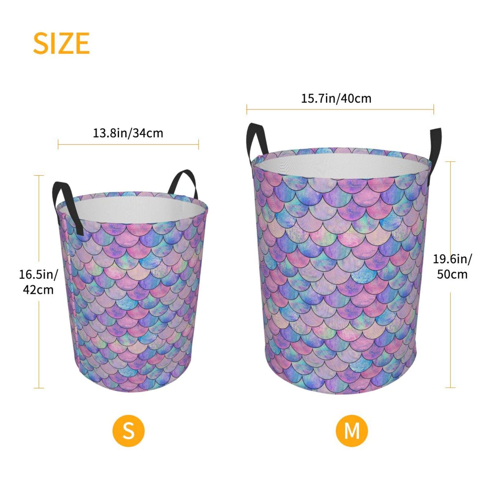 FeHuew Colorful Mermaid Scale Collapsible Laundry Basket with Handle Waterproof Fabric Hamper Laundry Storage Baskets Organizer Large Bins for Dirty Clothes,toys,Bathroom
