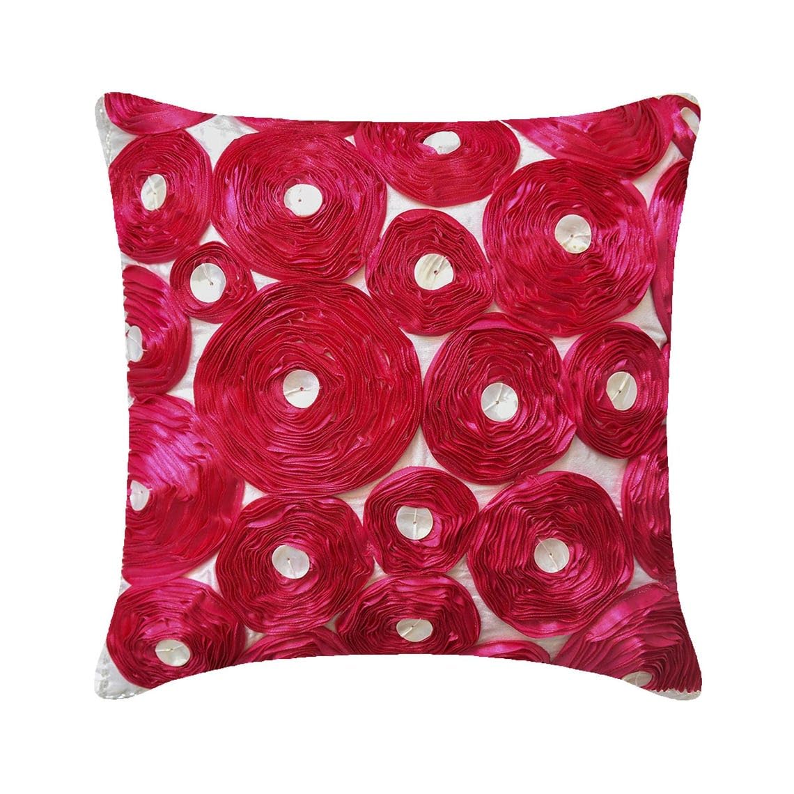 The HomeCentric 55x55 cm (22x22 inch) Cushion Covers, Fuchsia Pink Cushion Cases, Ribbon Fuchsia Rose Flower Floral Theme Throw Cushions Cover, Art Silk Cushion Covers, Floral - Vintage Joy โ image 1