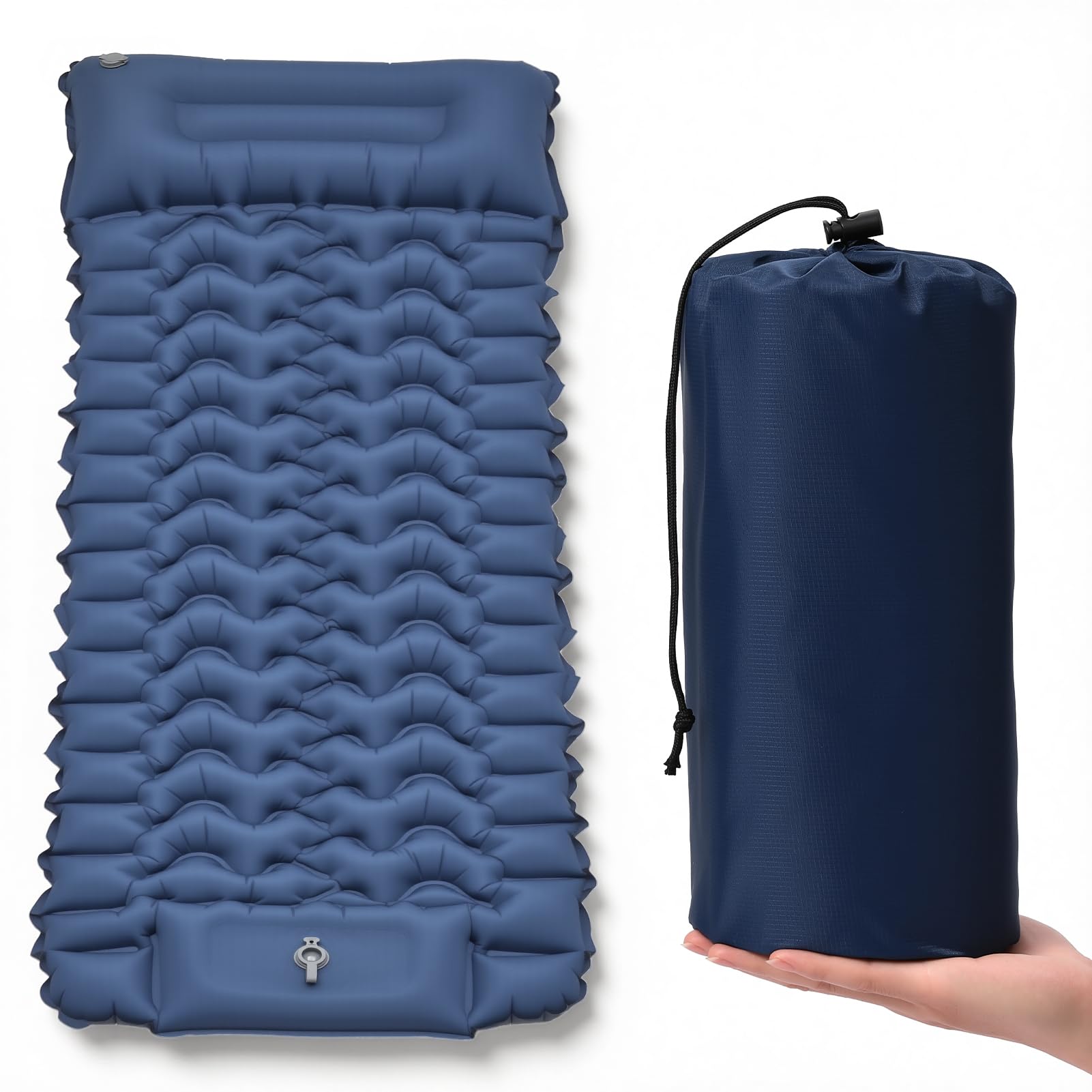 Tapis de Sol Camping 1 Place XL - Matelas Camping Ultra Léger 196x74x9 cm, TPU 40D résistant à l’Eau, Pompe à Pied, Oreiller et Housse intégrés - Idéal randonnée, Tente, Plage, Voyage (Bleu)