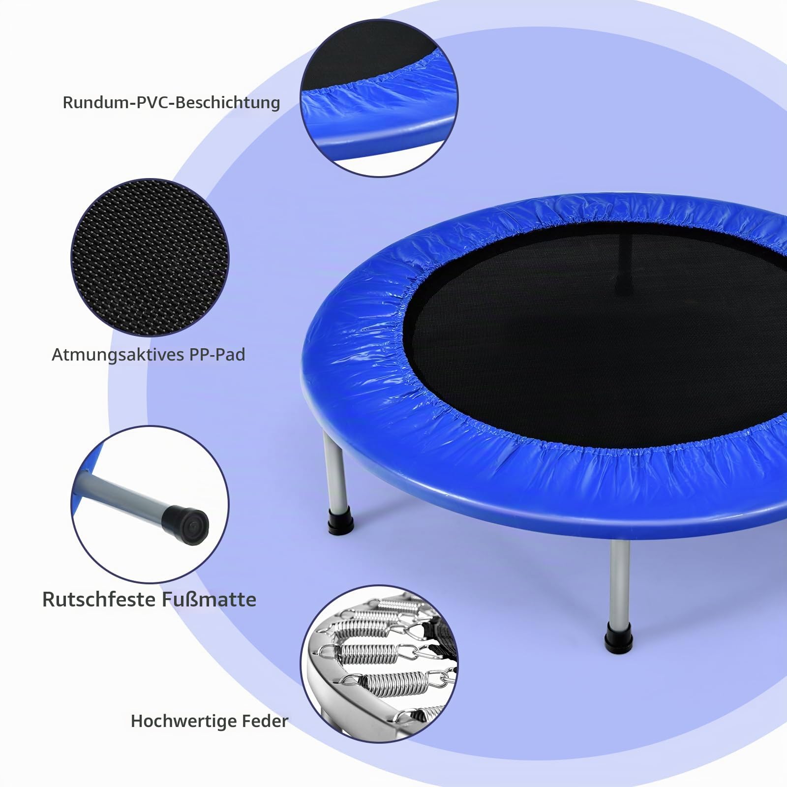 KOMFOTTEU Mini Trampolin Ø 96 cm, zusammenklappbares Fitnessbett, Kindertrampolin mit rutschfesten Füßen, Trampoline für Kinder 150 kg belastbar
