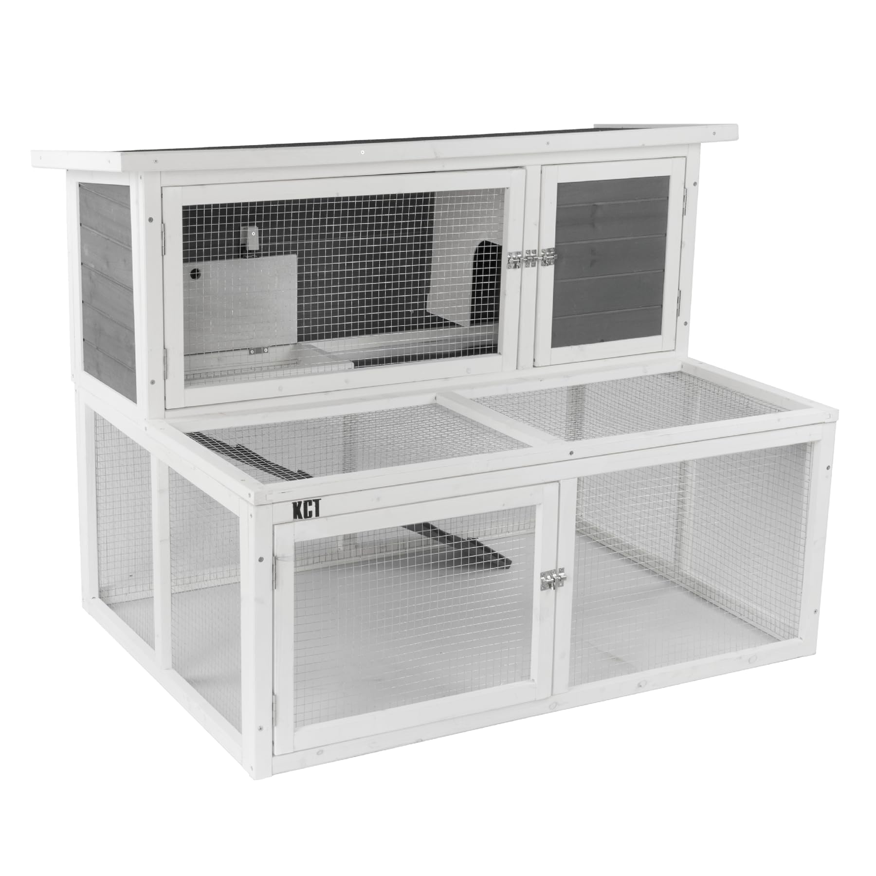 KCT Ancona Grey 4ft Wooden Rabbit Hutch with Extending Run - Outdoor Small Pet House for Guinea Pigs, Bunnies & Ferrets