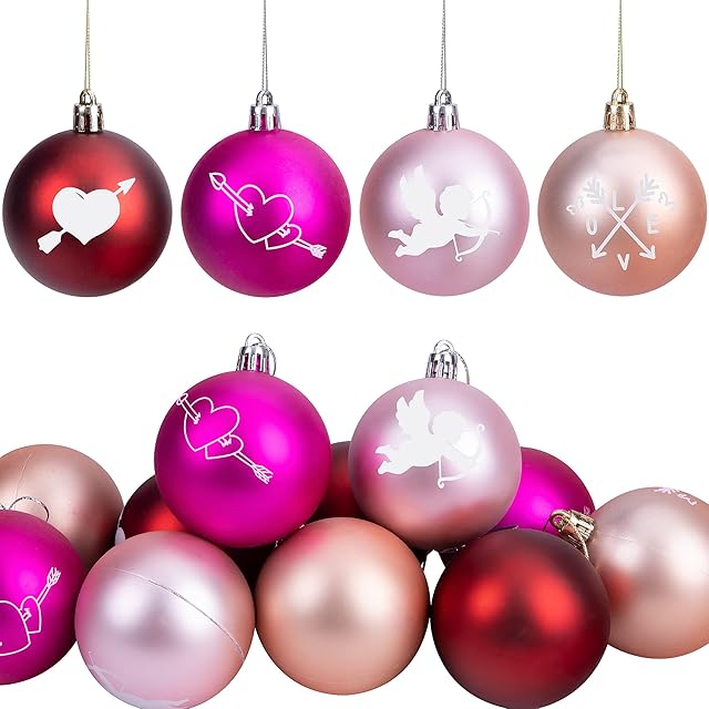 12 PCS Valentine's Day Ornaments Baubles, Romantic Hanging Decorations for Valentine's Day Wedding Anniversary Christmas Big Size 6cm