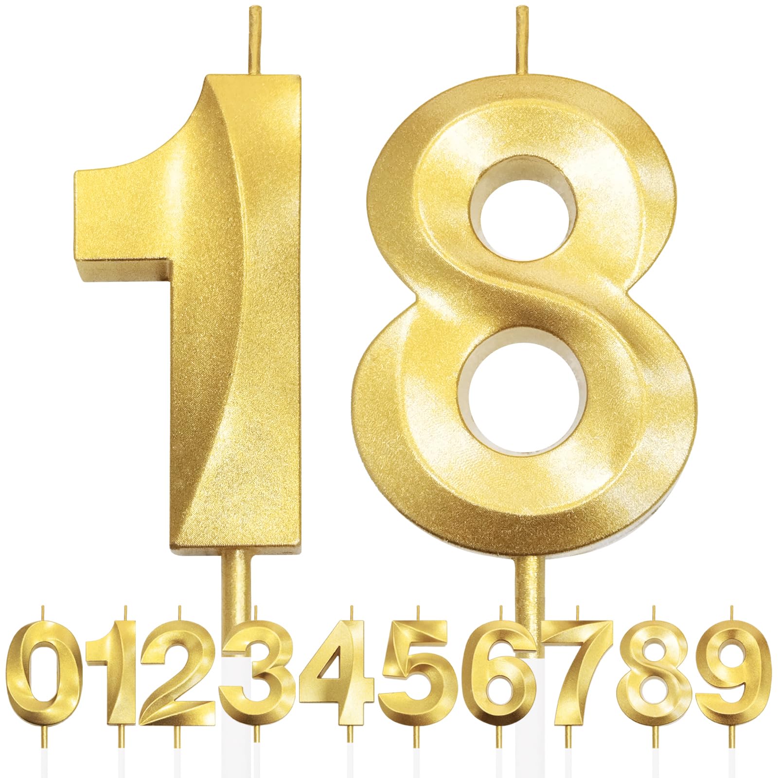 Makoto Nobu Gold 18Th Birthday Candle, 3D Design Glitter Number Candles, Cake Topper Decorations, Cake Candle For Birthday Party, Wedding Anniversary, Baby Shower, Party Decoration