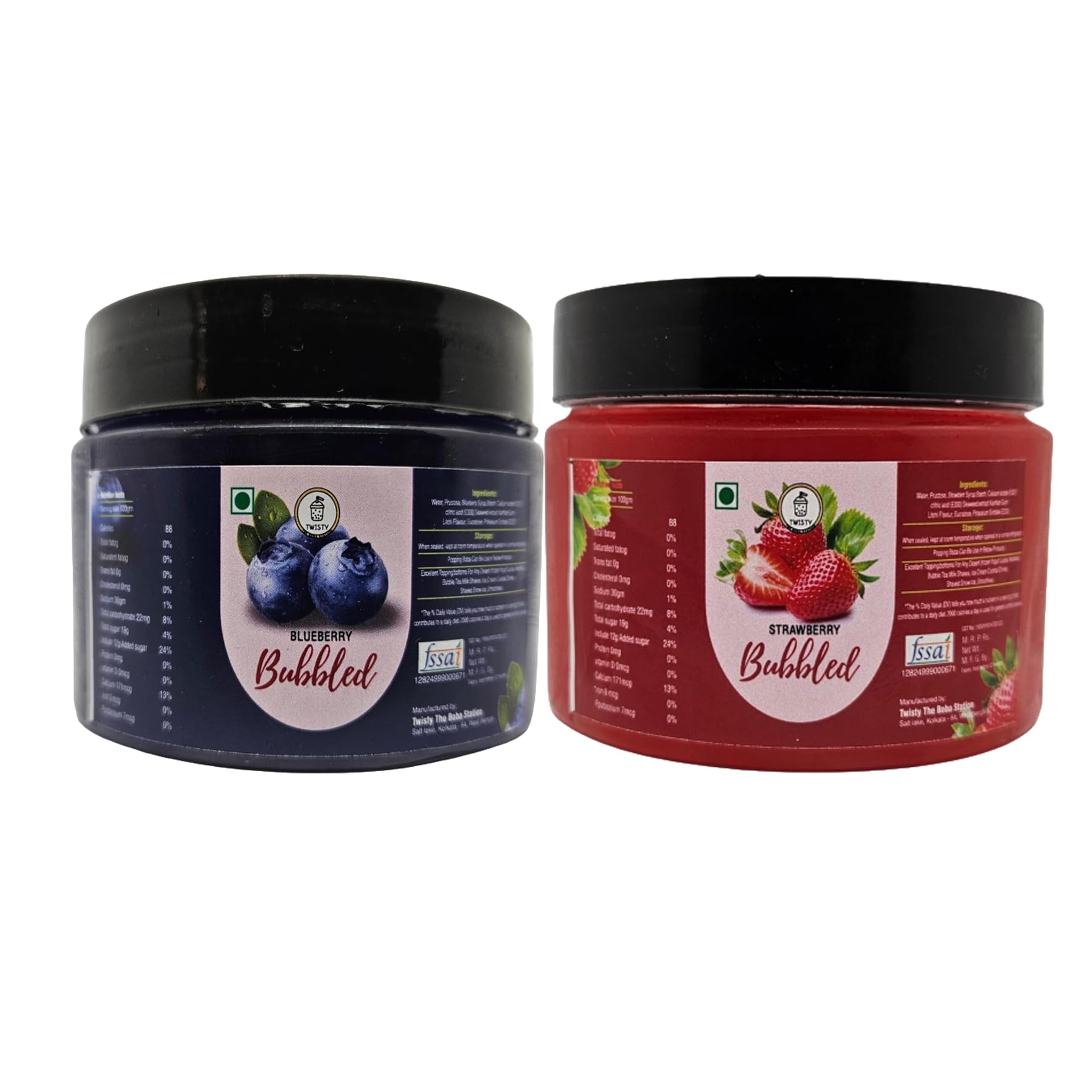 Twisty The Boba Station® Popping Boba Combo – Blueberry & Strawberry Flavors with 12mm Straws | Bubble Tea, Milkshakes, Ice Cream, Yogurt Toppings | Fruity Bursting Pearls | 2 Packs x 330g-image-7