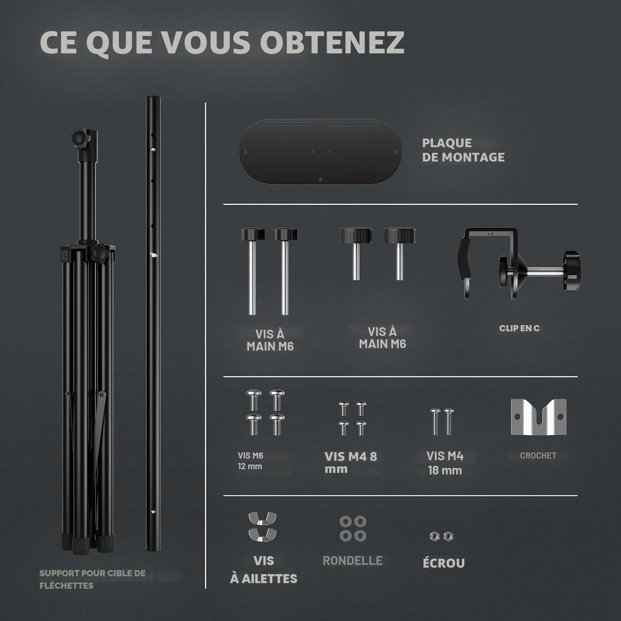KOTO - Support Quadpod Multi pour Cibles Fléchettes Sisal & Électroniques