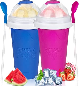 Slushy Maker Cup 2 Pack, DIY Magic Quick Frozen Slushie Cup, Cooling Cup, Slushy Cup, Cool Stuff, Double Layer Portable Smoothie Squeeze Cup for Juices, Milk and Ice Cream Make