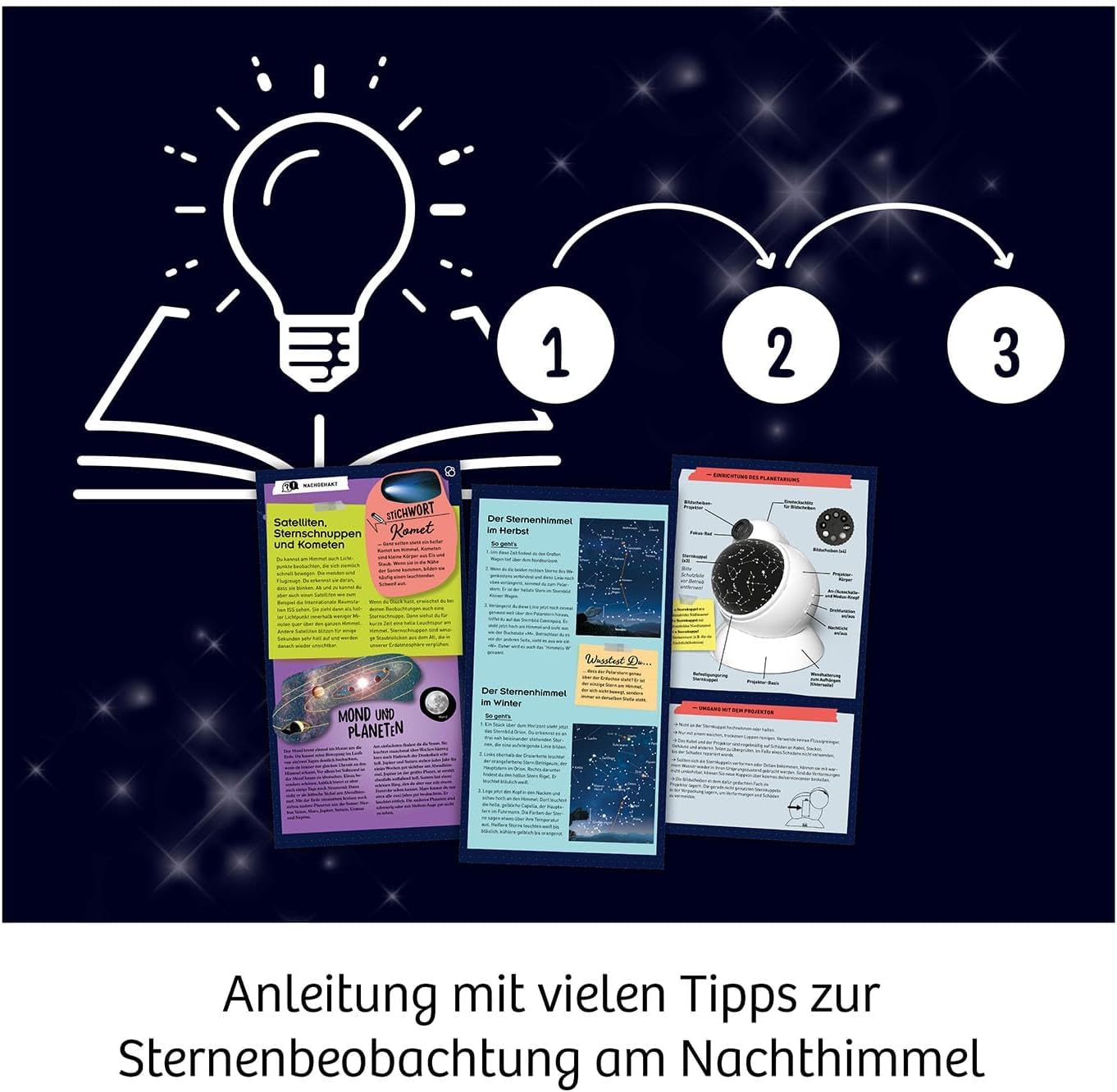 KOSMOS Zimmer Planetarium Projektor mit 2 auswechselbaren Sternkarten | Spannende Infos zum Sternenhimmel, Sonnensystem, Planeten, Astronomie für Kinder ab 8 Jahre