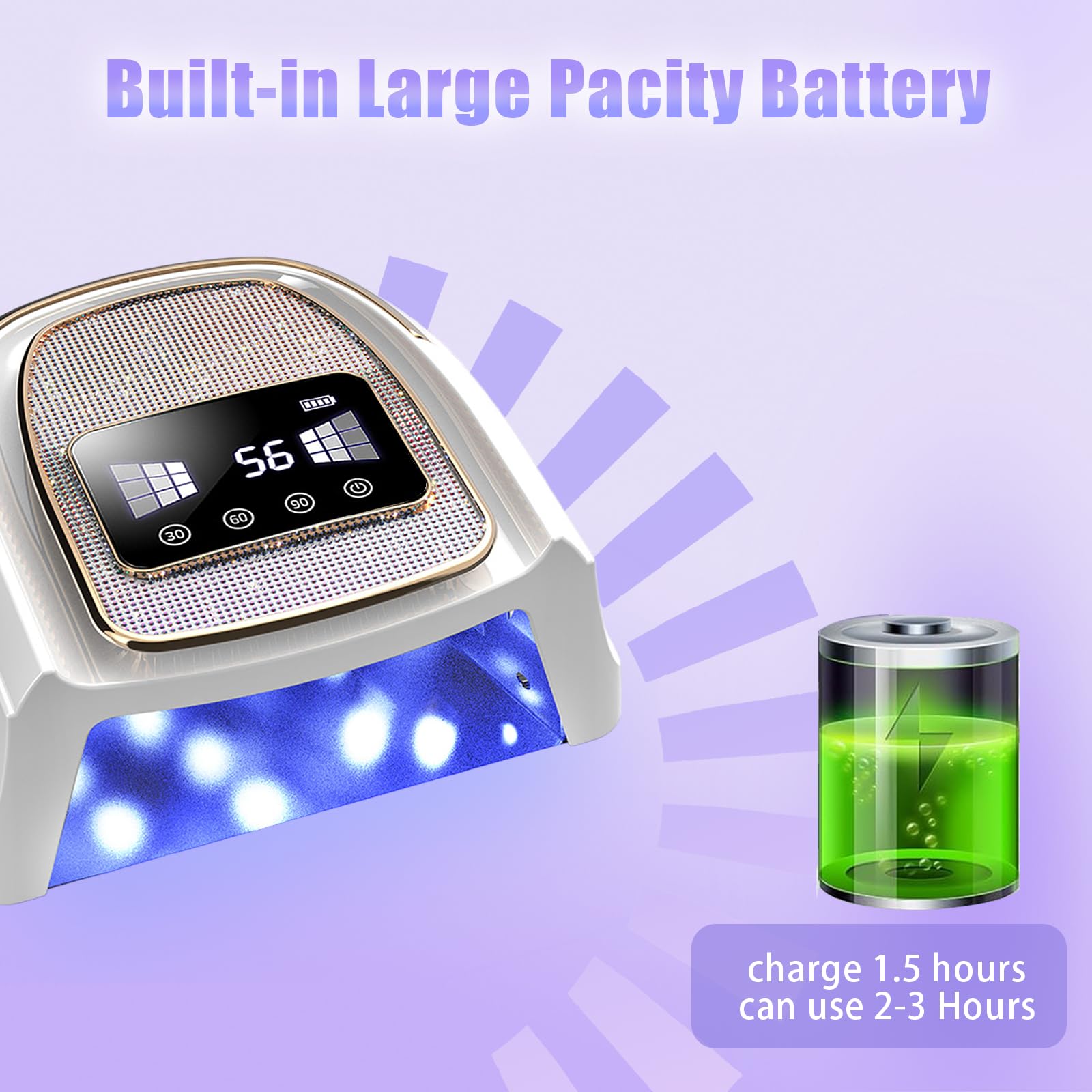 Lámpara de Uñas UV LED, 120W Profesional Lampara Uñas Semipermanentes con Sensor Automático, 4 Temporizador y Pantalla LCD Para Manicura/Pedicura Nail Art en el Hogar AS-2502W