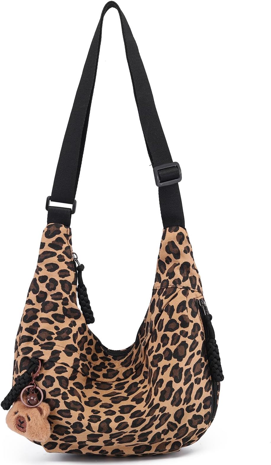 Medium Crossbody Crescent Bag Leopard Print Crossbody Hobo with Adjustable Strap and Inner Pockets