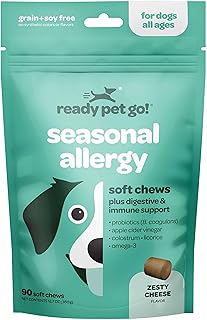 Dog Allergy Relief Immunity Boosting | Delicious and Soothing Hot Spot & Dog Itch Relief Chew for Seasonal Dog Allergy Chews with Probiotics ACV Alaskan Salmon Oil & Colostrum for Dogs | 90 Soft Chews