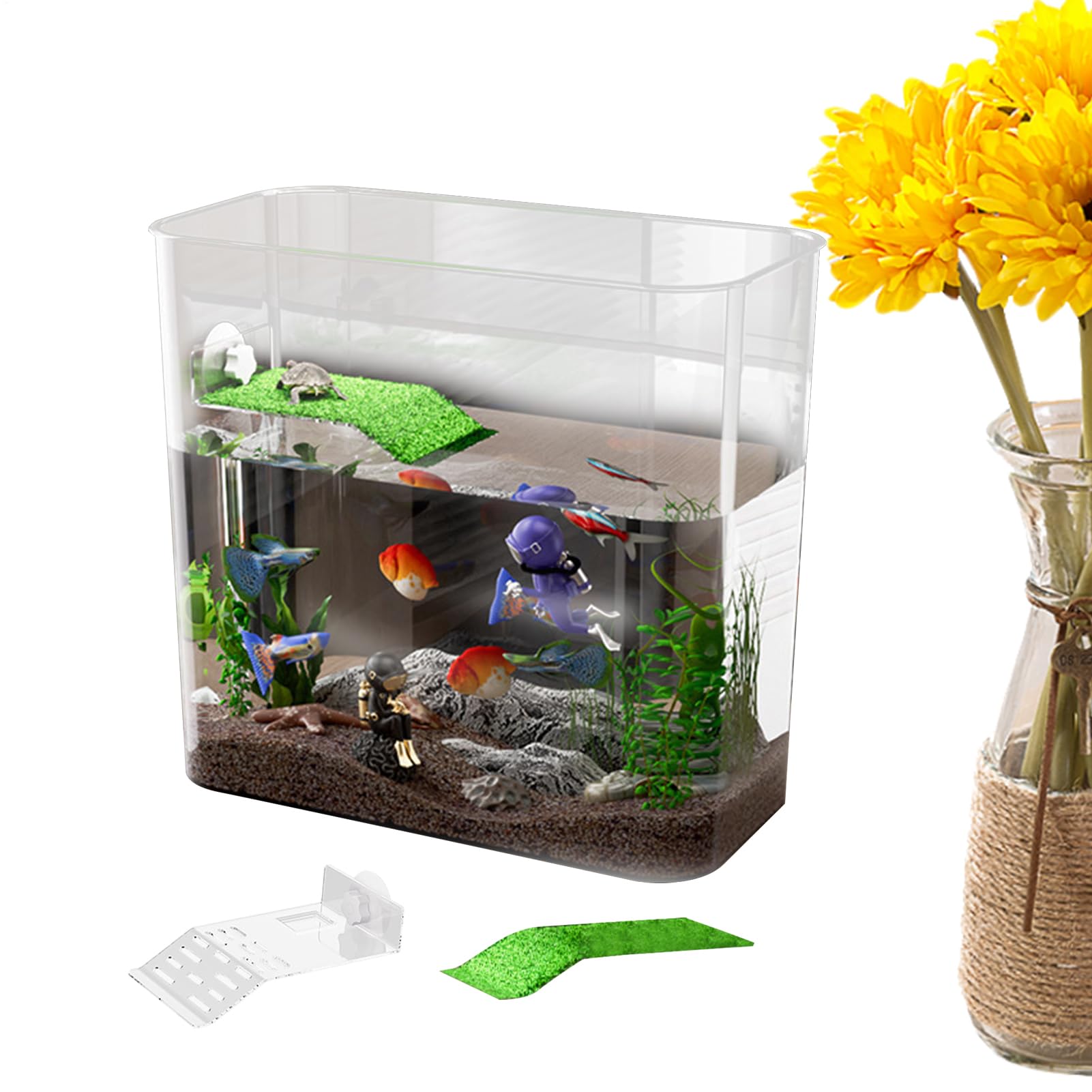 Tartarughiera Trasparente Anfibi Rettile Alimentazione Basking Pesci | Vasca Tartaruga Basking Testuggine Gamberi Paguri Rana Decor Forniture Animali Casa Ufficio Soggiorno Cucina