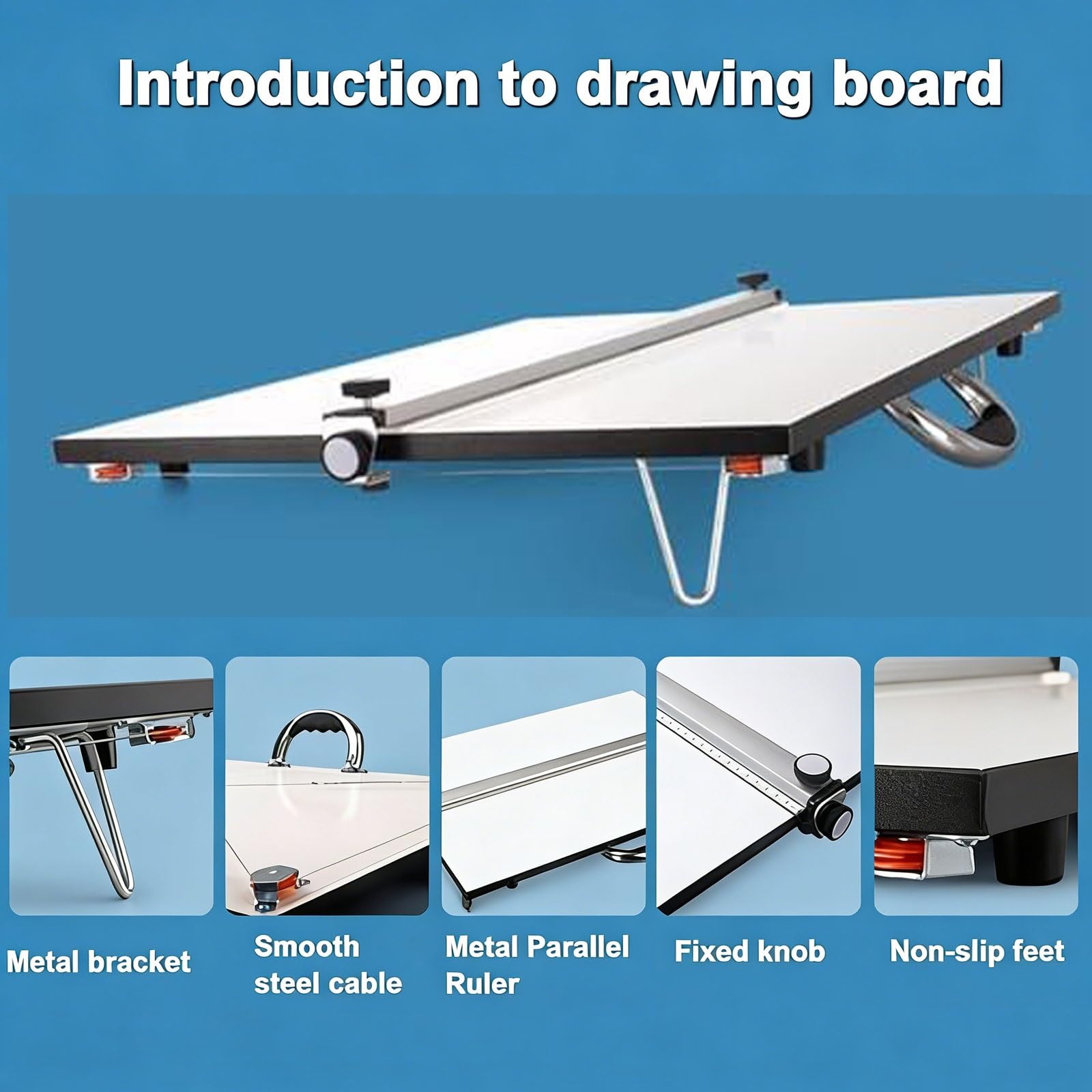 Tablero de dibujo ajustable de 60 x 45 cm con tira de tarjeta magnética y regla para artistas y diseñadores, ángulo de inclinación de 30° para dibujar y pintar