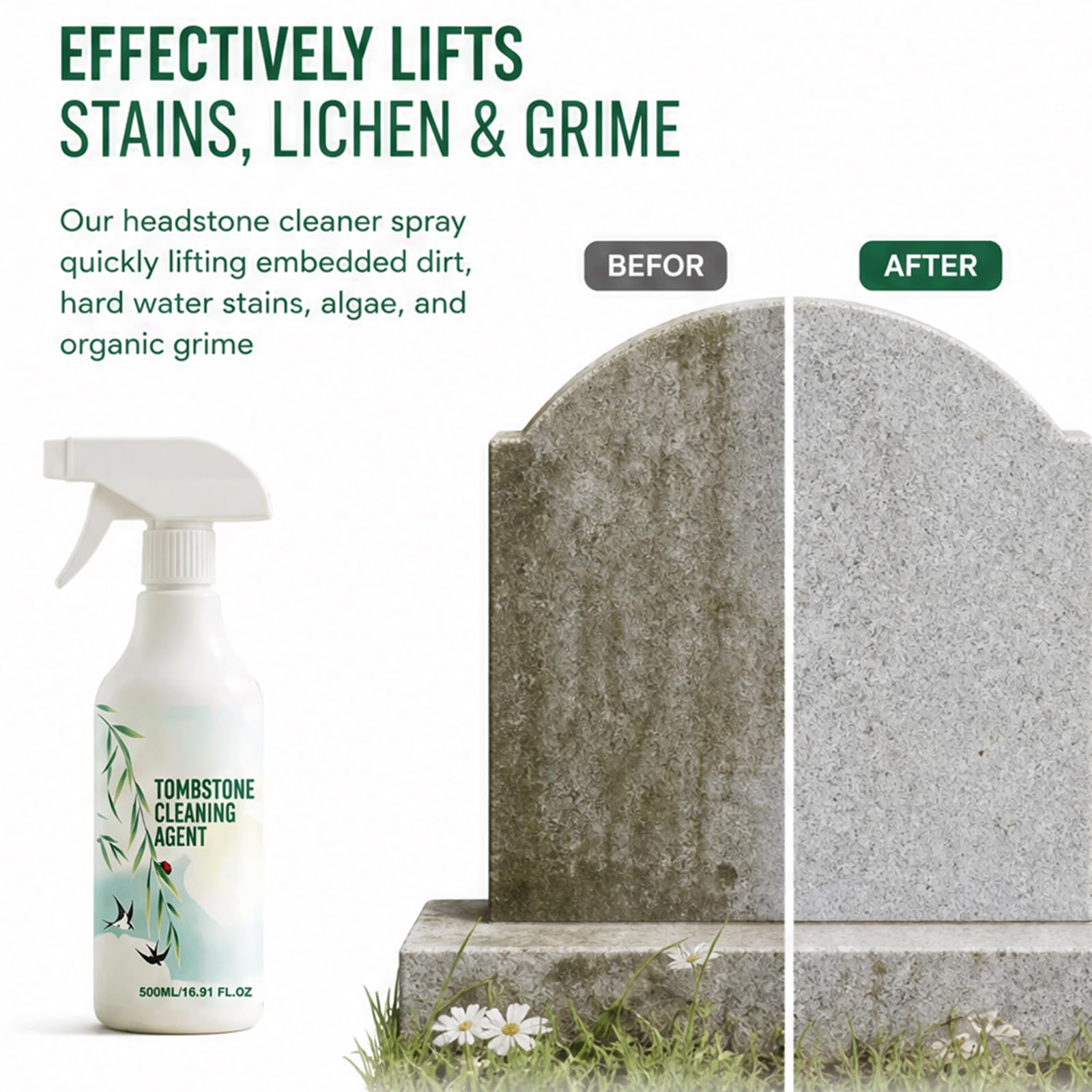 Limpiador y pulido de lápidas sin fregar Spray de enfermería - Limpiador sin fregar Spray de enfermería, Fórmula suave para el cuidado de la piedra, (5 piezas)