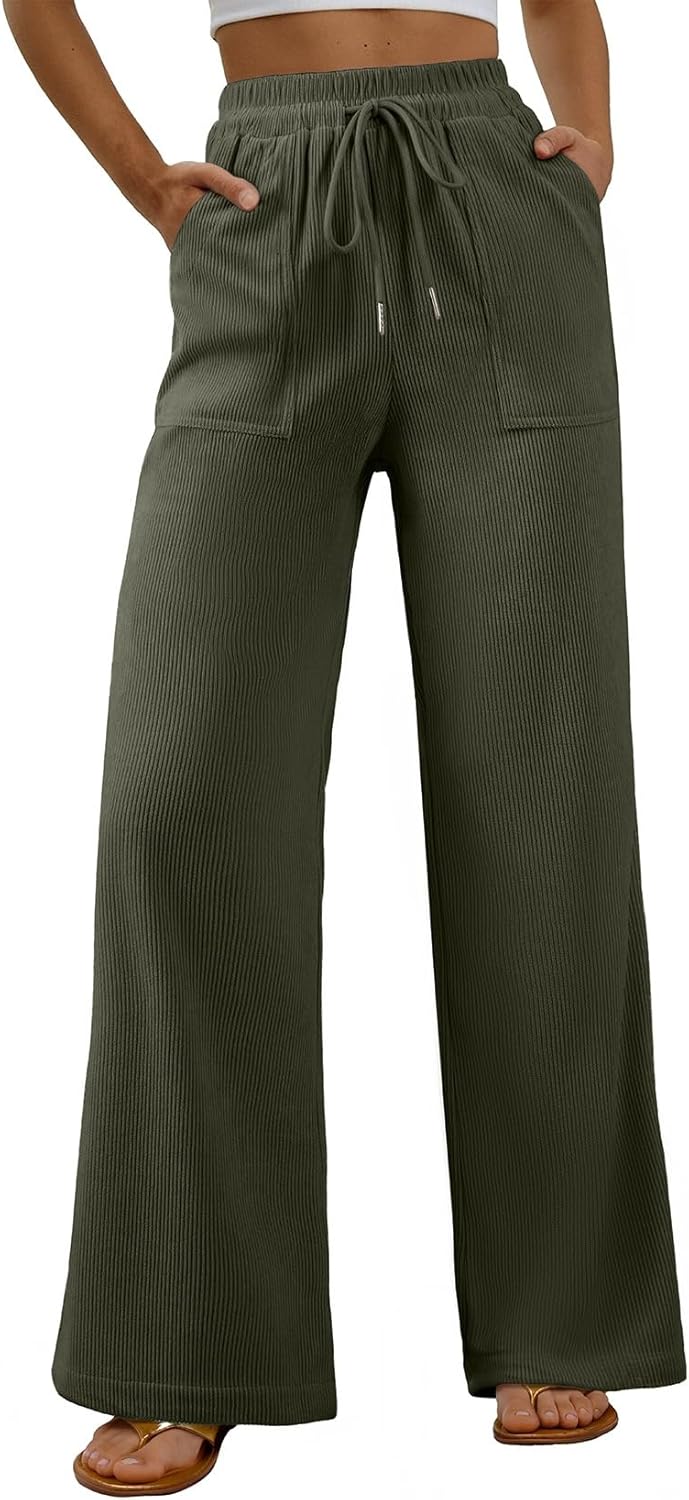 EVALESS Women Corduroy Pants Wide Leg Casual High Waisted Straight Leg Baggy Trousers