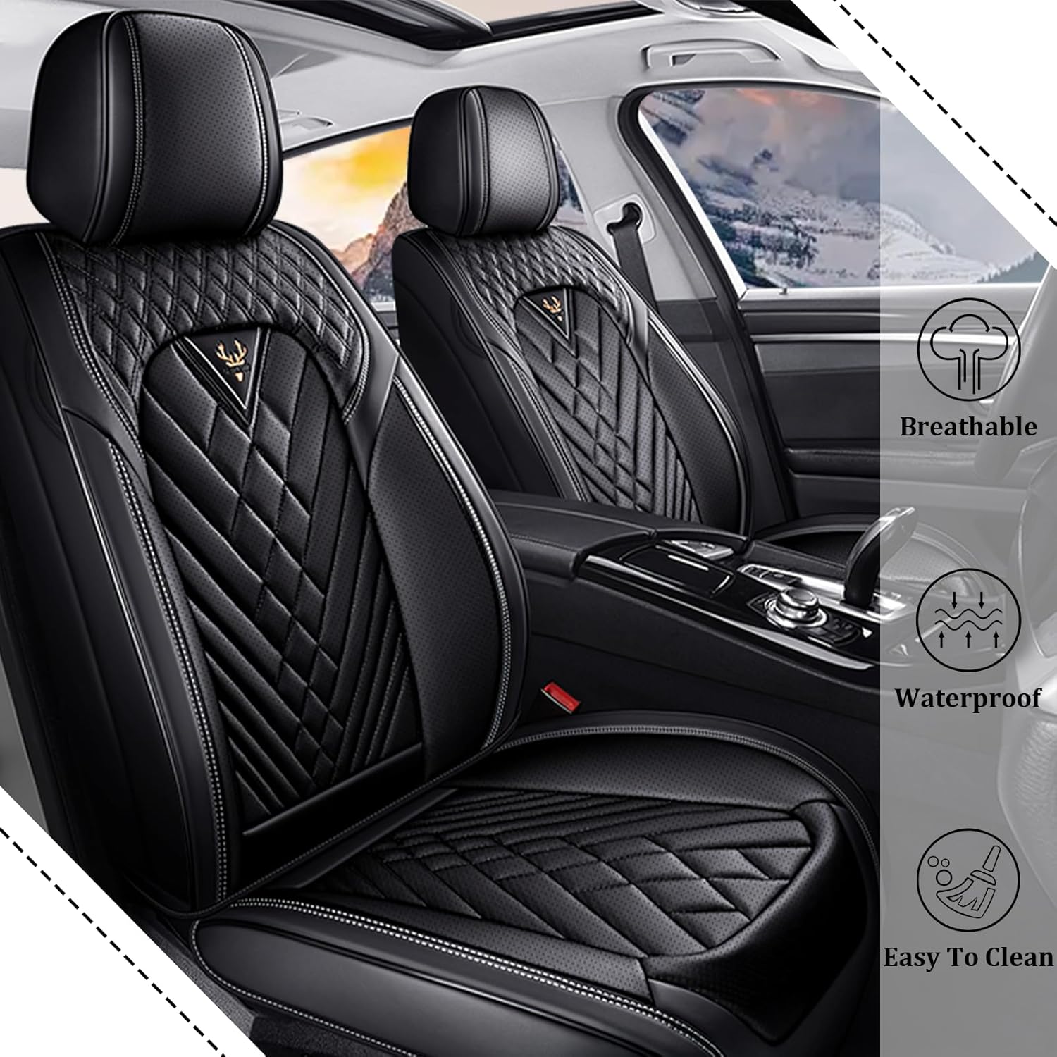 Car Seat Covers Front Seats for Cadillac Escalade 2002-2026, Waterproof Nappa Leather Car Seat Cover, Full Coverage Car Seat Covers Sets(2 Seats/Black)