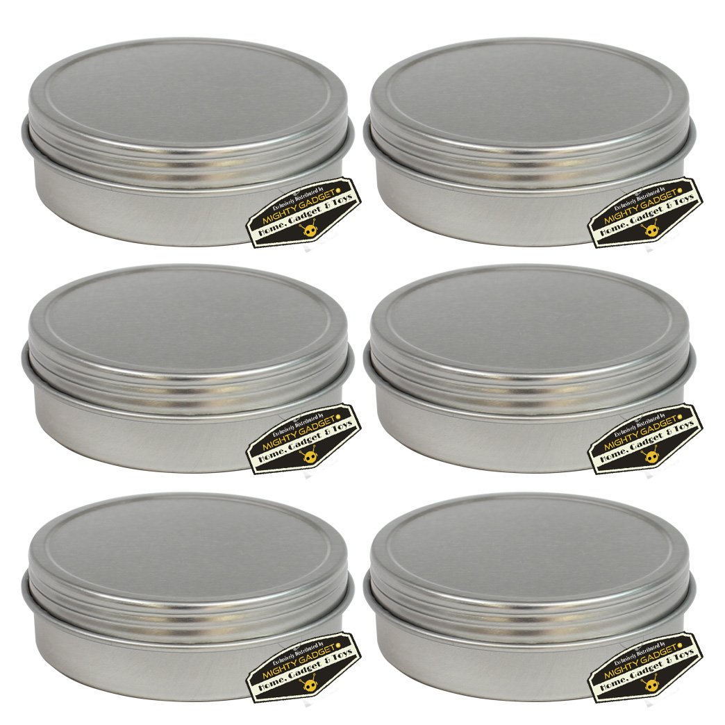 6 Pack of Mighty Gadget (R) Screw Top Round Steel Tin Cans (1 oz)