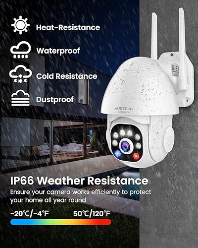 Miniatura 6 de AUKTECH Cámara de seguridad para el hogar al aire libre - Cámara WiFi de vigilancia 1296P exterior con detección de movimiento AI y alarma de