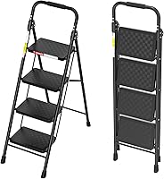 HBTower 4 Step Ladder with Anti-Slip Pedals & Safety Lock - 330 lbs Foldable Step Stool for Home Kitchen, Black