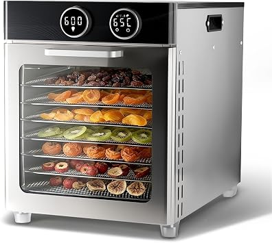 Food Dehydrator Machine, 8 Stainless Steel Trays, 7.24 Sq Ft | 7.24 Sq Ft Large Capacity, Precise Temperature Control & Timer, View Window, For Jerky, Herb, Fruits, Pet Treats