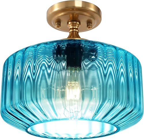 Miniatura 18 de Lámpara de techo semiempotrada dorada moderna de mediados de siglo, lámpara de techo naranja clásica, candelabro de vidrio vintage, lámpara de